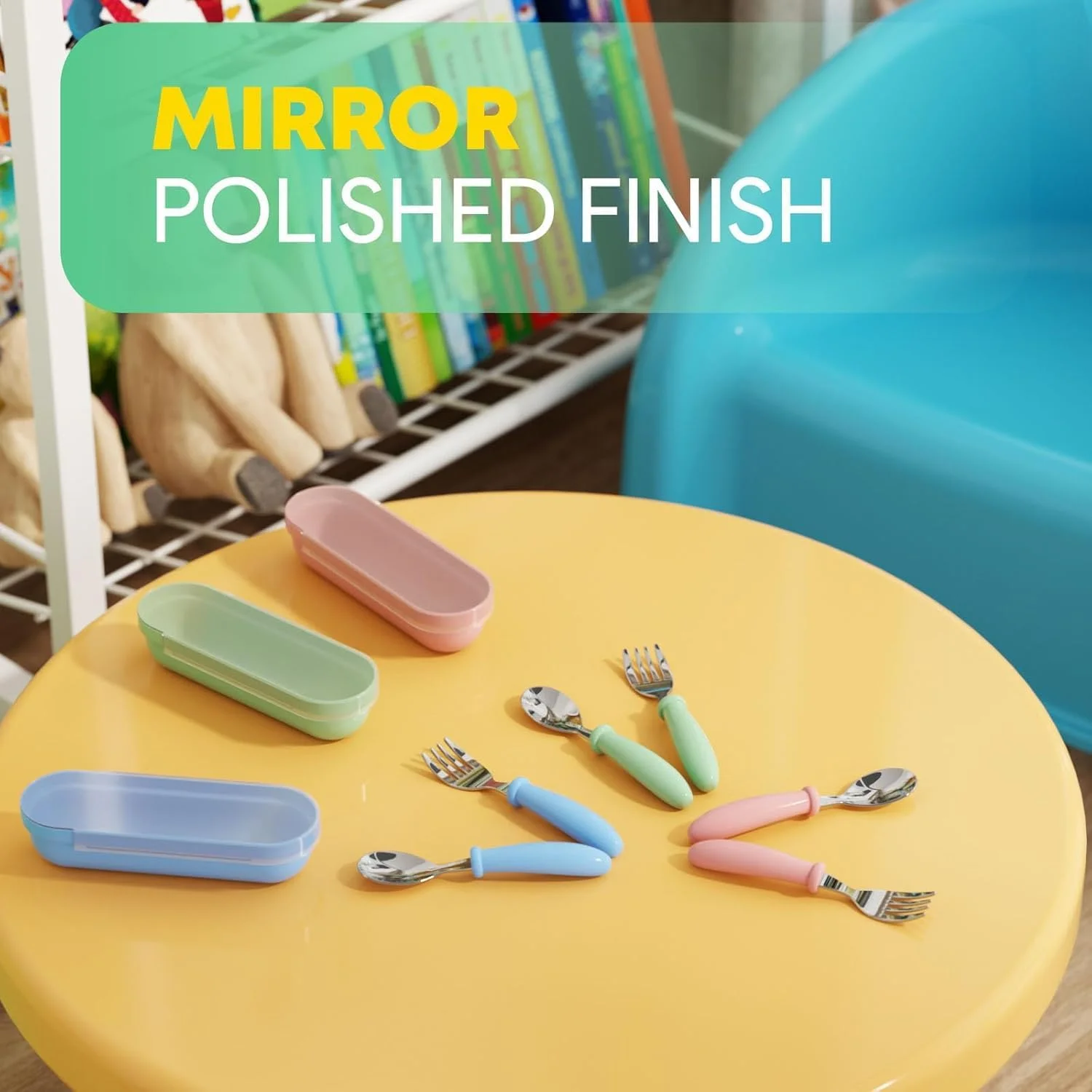 ست قاشق و چنگال کودک استیل 304 با دسته ABS و جعبه نگهداری، ترکیب چند رنگ، مناسب خودخوری، قابل شستشو در ماشین ظرفشویی (سفید + آبی) ست قاشق و چنگال کودک استیل 304 با دسته ABS و جعبه نگهداری، ترکیب چند رنگ، مناسب خودخوری، قابل شستشو در ماشین ظرفشویی (سفید + آبی)