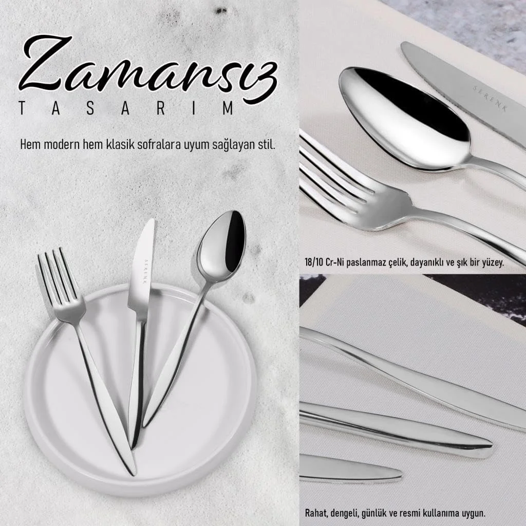ست قاشق و چنگال استیل سرنک، ست قاشق و چنگال بادوام، استیل ضد زنگ برای استفاده روزمره، کارد و چنگال شیک برای آشپزخانه و غذاخوری (18 تکه، میلان) ست قاشق و چنگال استیل سرنک، ست قاشق و چنگال بادوام، استیل ضد زنگ برای استفاده روزمره، کارد و چنگال شیک برای آشپزخانه و غذاخوری (18 تکه، میلان)