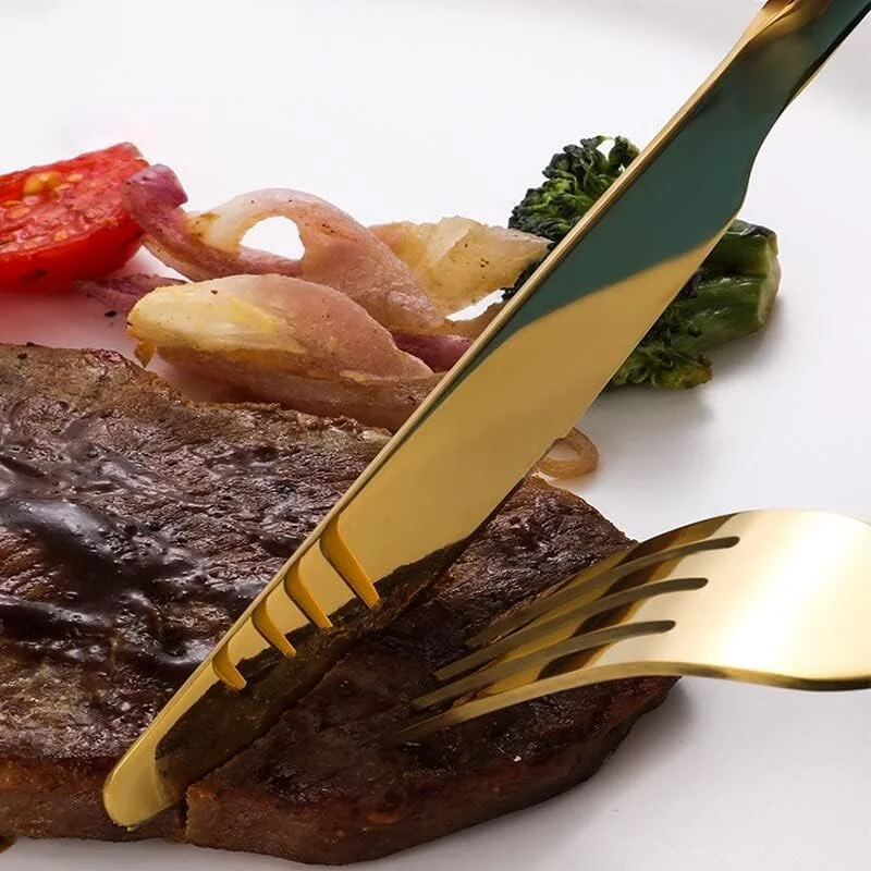 ست کارد و چنگال استیل SKY-TOUCH، ست 24 تکه ظروف طلایی به سبک غربی، شامل قاشق، چنگال، چاقو، قاشق چای خوری (طلایی)