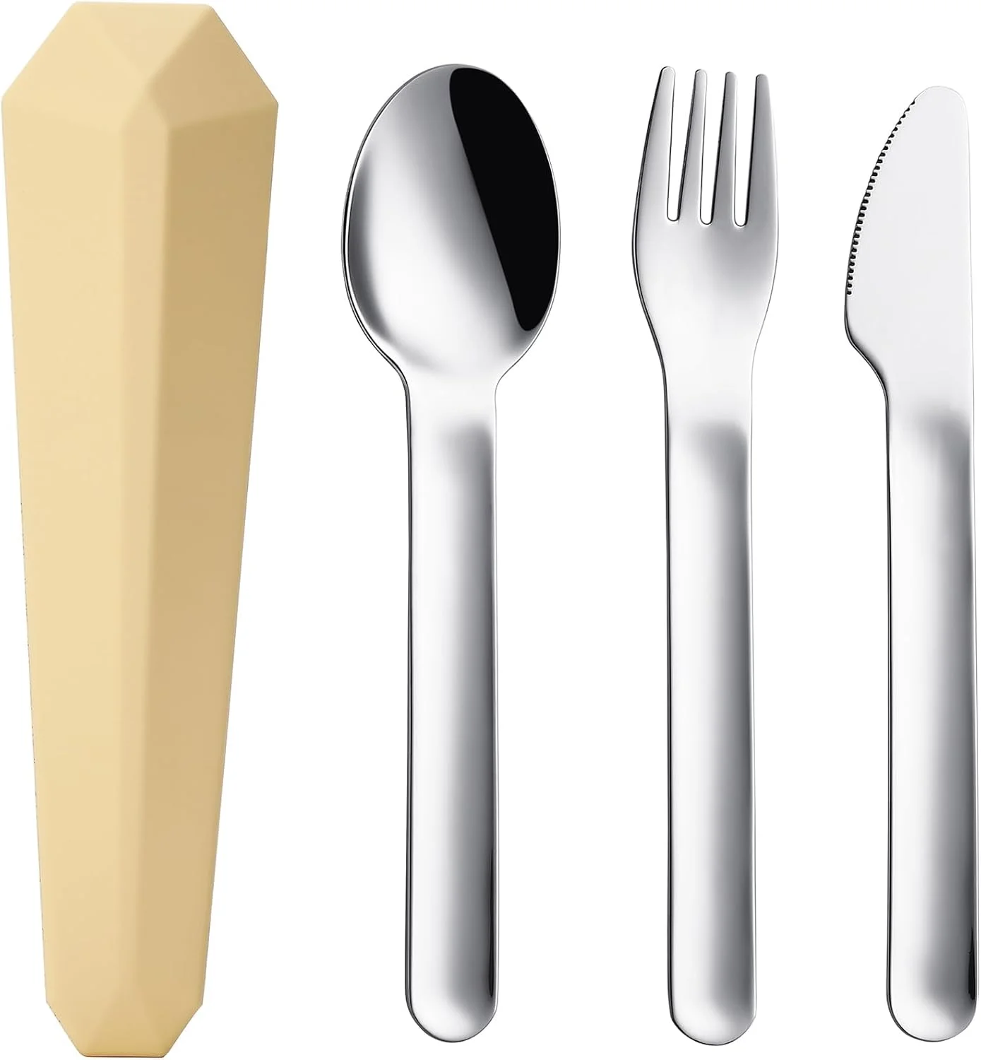 ست کارد، چنگال و قاشق مسافرتی قابل حمل با جعبه - فولاد ضد زنگ 18/8 مناسب برای 1 نفر، ایده آل برای پیک نیک، کمپینگ، ناهار، مدرسه، محل کار، زرد