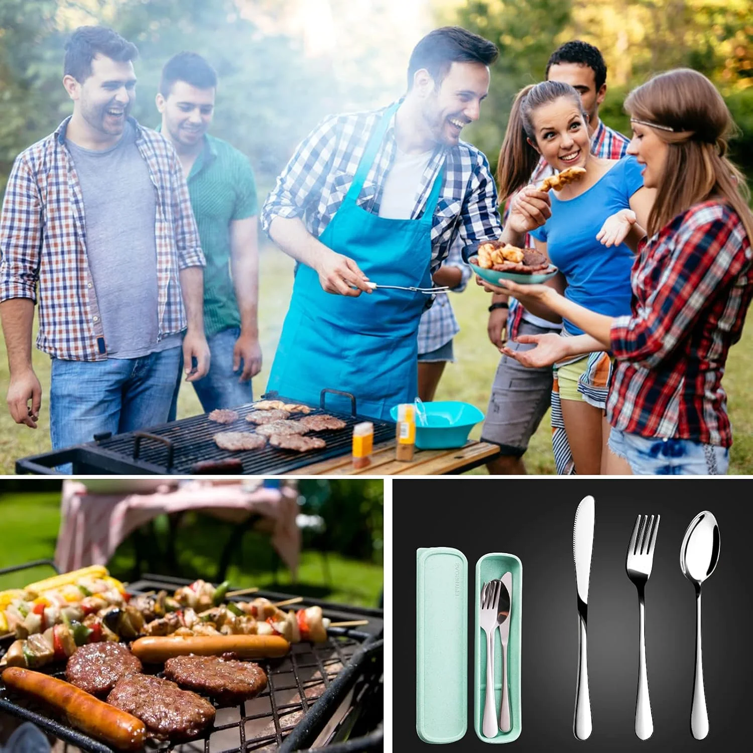 Portable Utensils Set with Case, 3 Reusable Stainless Steel Cutlery for Lunch, Camping, School, Picnic, Workplace, Travel, Lunch Box Includes Fork, Spoon Portable Utensils Set with Case, 3 Reusable Stainless Steel Cutlery for Lunch, Camping, School, Picnic, Workplace, Travel, Lunch Box Includes Fork, Spoon