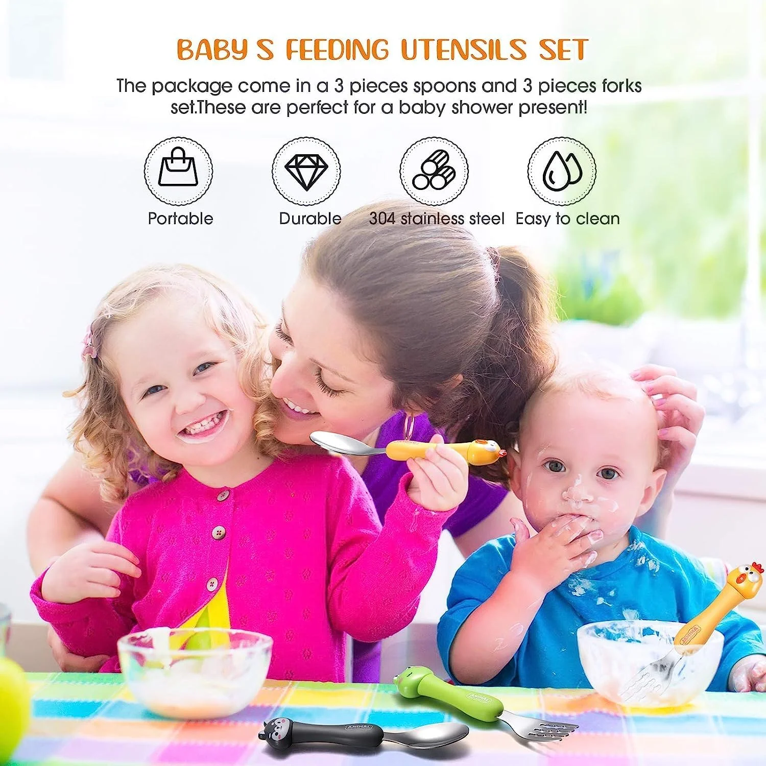 ست 6 تکه کارد و چنگال کودک نوپا با جعبه مسافرتی - ست قاشق و چنگال کودک برای آموزش غذا خوردن - قاشق های زاویه دار استیل ضد زنگ با دسته کارتونی زیبا برای کودکان بالای 6 ماه ست 6 تکه کارد و چنگال کودک نوپا با جعبه مسافرتی - ست قاشق و چنگال کودک برای آموزش غذا خوردن - قاشق های زاویه دار استیل ضد زنگ با دسته کارتونی زیبا برای کودکان بالای 6 ماه