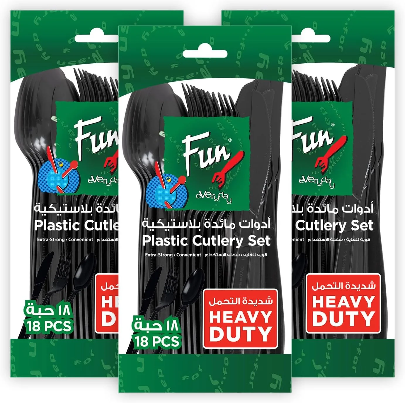 Fun Promopack Heavy-Duty Black Cutlery Set Spoons - Knives & Forks set - Disposable Cutlery Set (Pack of 18 X 3)