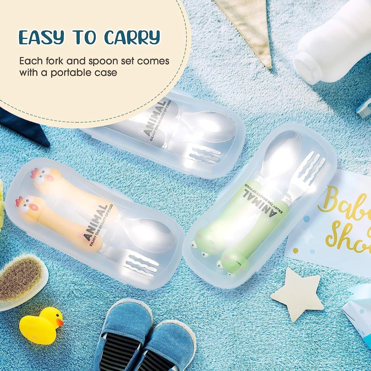ست 6 تکه کارد و چنگال کودک نوپا با جعبه مسافرتی - ست قاشق و چنگال کودک برای آموزش غذا خوردن - قاشق های زاویه دار استیل ضد زنگ با دسته کارتونی زیبا برای کودکان بالای 6 ماه ست 6 تکه کارد و چنگال کودک نوپا با جعبه مسافرتی - ست قاشق و چنگال کودک برای آموزش غذا خوردن - قاشق های زاویه دار استیل ضد زنگ با دسته کارتونی زیبا برای کودکان بالای 6 ماه