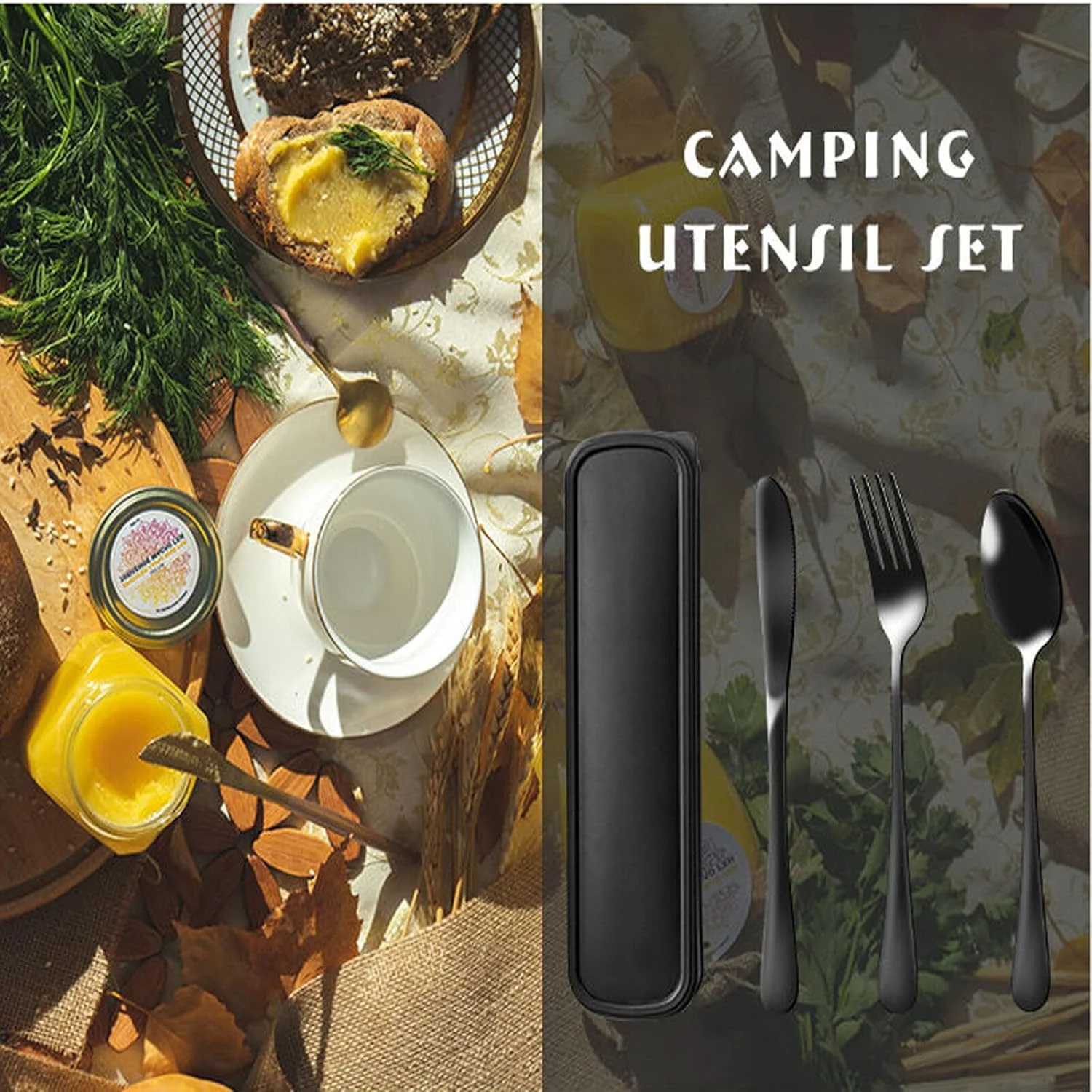 ست کارد و چنگال قابل حمل با جعبه، 4 تکه، استیل ضد زنگ، نقره ای، قابل استفاده مجدد برای ناهار، کمپینگ، مدرسه، پیک نیک، محل کار، مسافرت، شامل چنگال، قاشق، چاقو، تمیز کردن آسان، قابل شستشو در ماشین ظرفشویی