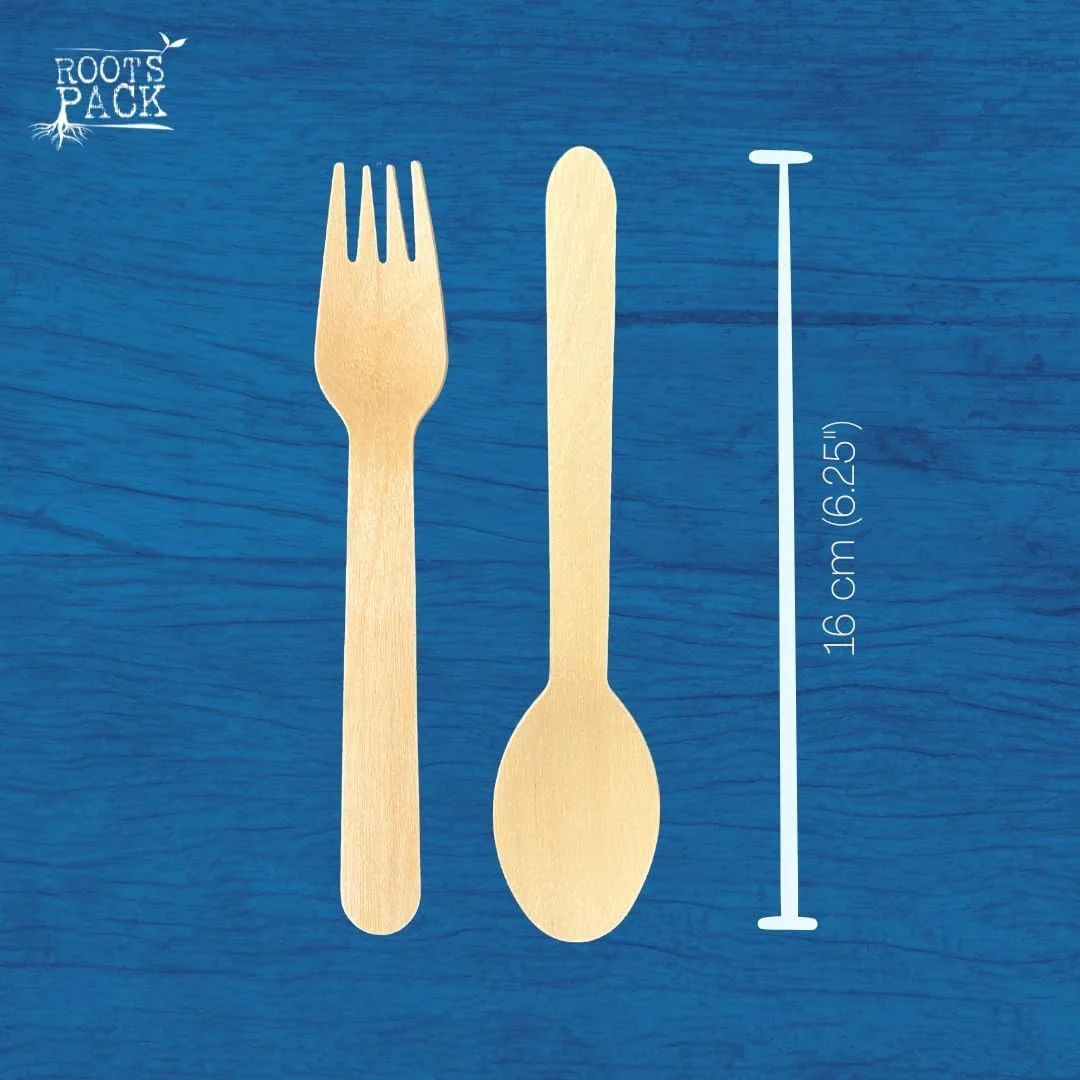 Roots Pack 100pc Biodegradable Wooden Cutlery Set - Eco-Friendly Spoons & Forks for Parties, Picnics, Events - Plant-Based, Splinter-Free Roots Pack 100pc Biodegradable Wooden Cutlery Set - Eco-Friendly Spoons & Forks for Parties, Picnics, Events - Plant-Based, Splinter-Free