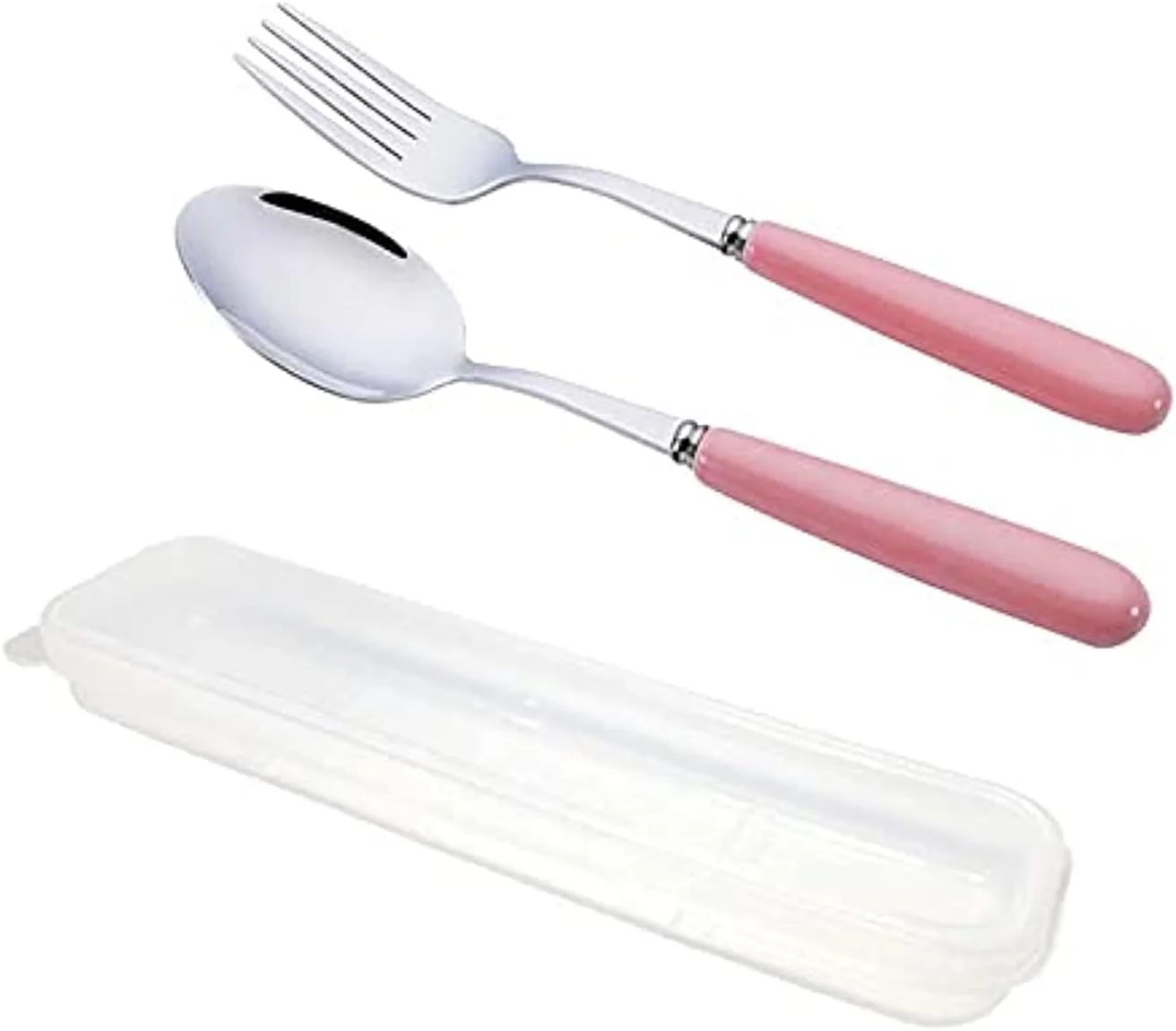 ست столовых приборов قابل حمل با کیف، چنگال و قاشق استیل ضد زنگ 304، ست столовых приборов قابل استفاده مجدد، ماشین ظرفشویی ایمن، ظروف столовых приборов با دسته های سرامیکی رنگی برای استفاده در هر مکان (صورتی)