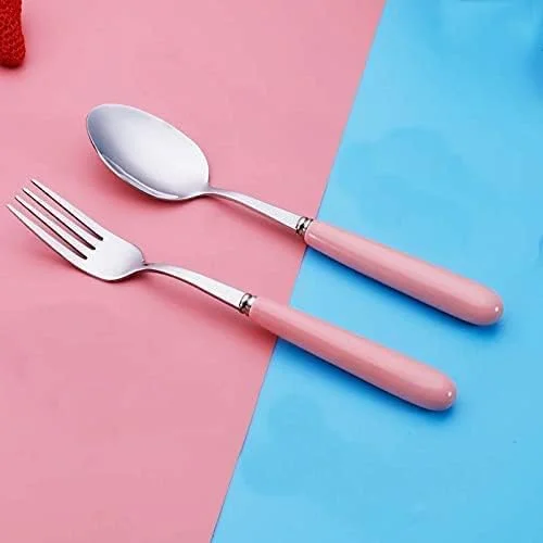 ست столовых приборов قابل حمل با کیف، چنگال و قاشق استیل ضد زنگ 304، ست столовых приборов قابل استفاده مجدد، ماشین ظرفشویی ایمن، ظروف столовых приборов با دسته های سرامیکی رنگی برای استفاده در هر مکان (صورتی) ست столовых приборов قابل حمل با کیف، چنگال و قاشق استیل ضد زنگ 304، ست столовых приборов قابل استفاده مجدد، ماشین ظرفشویی ایمن، ظروف столовых приборов با دسته های سرامیکی رنگی برای استفاده در هر مکان (صورتی)