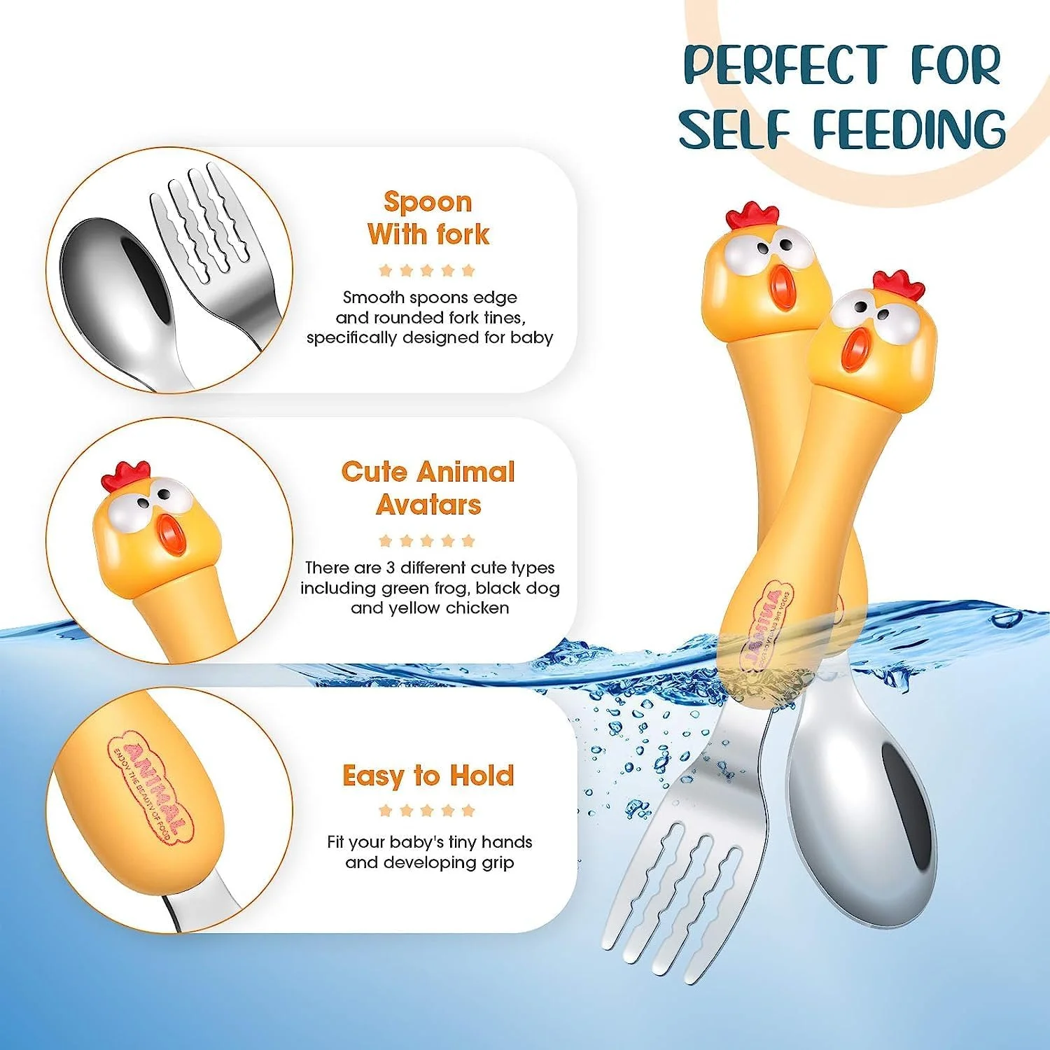 ست 6 تکه ظروف غذاخوری کودک به همراه جعبه مسافرتی - ست قاشق و چنگال استیل ضد زنگ با دسته کارتونی زیبا برای آموزش غذا خوردن کودکان بالای 6 ماه ست 6 تکه ظروف غذاخوری کودک به همراه جعبه مسافرتی - ست قاشق و چنگال استیل ضد زنگ با دسته کارتونی زیبا برای آموزش غذا خوردن کودکان بالای 6 ماه