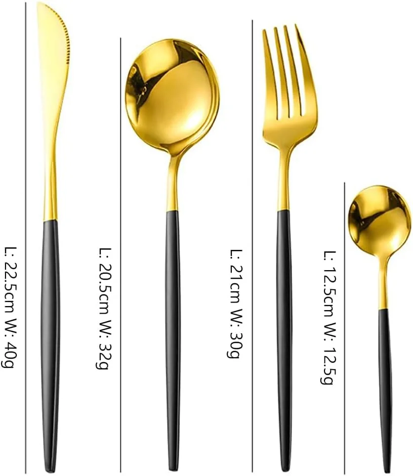 ست کارد و چنگال استیل اویاه، 24 پارچه، پرداخت آینه ای (مشکی/طلایی)