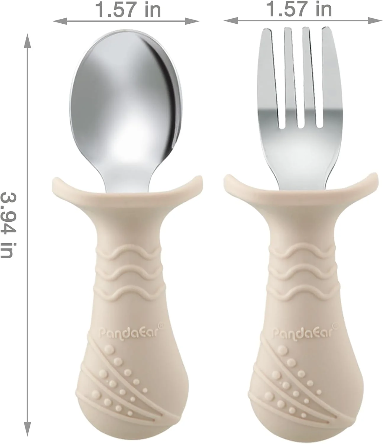 ست قاشق و چنگال کودک PandaEar، بسته 6 عددی قاشق و چنگال استیل ضد زنگ سیلیکونی برای نوزادان و کودکان نوپا، بدون BPA با طراحی ضد خفگی سیلیکونی (آبی و سبز و قهوه ای روشن)