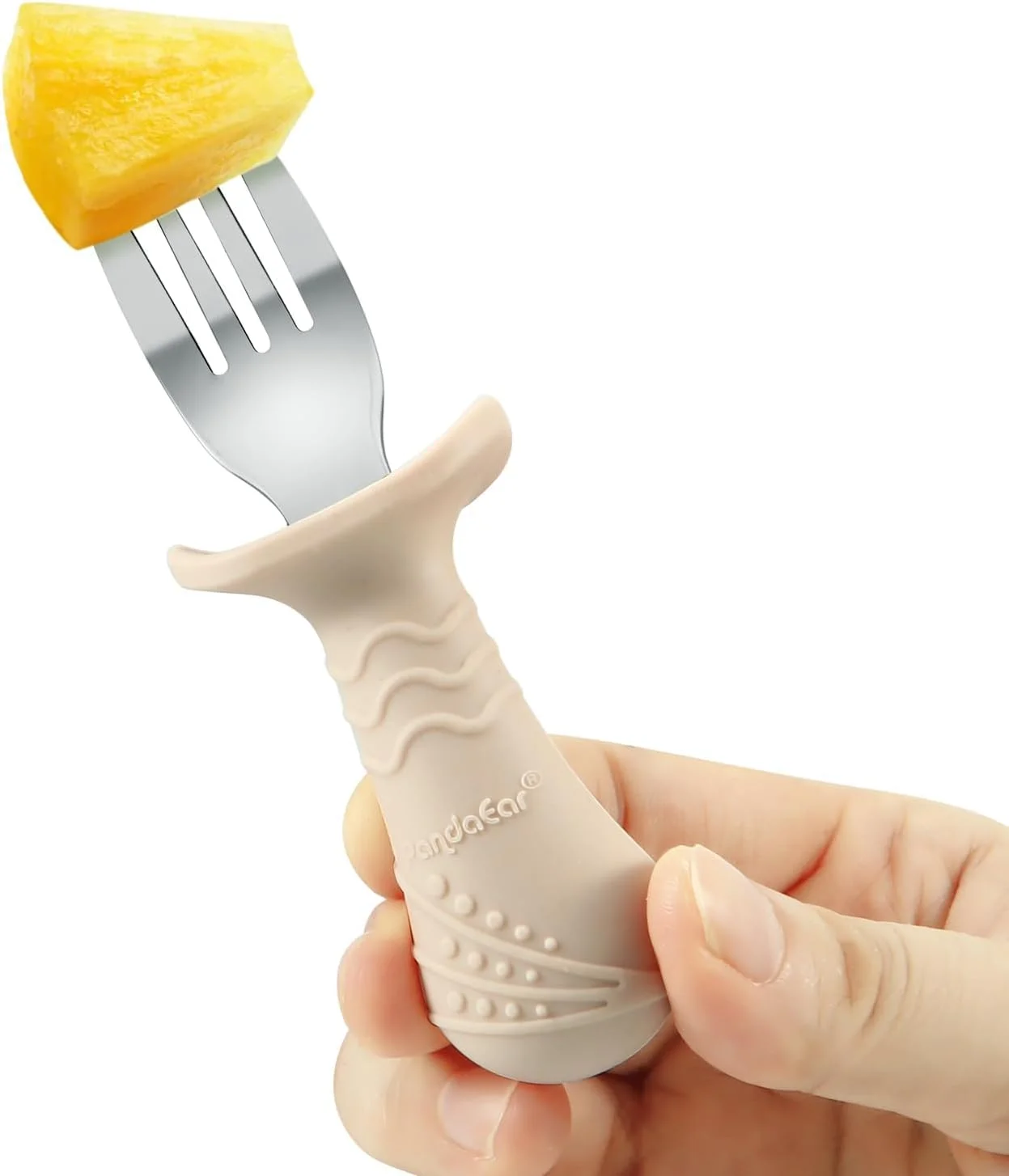 ست قاشق و چنگال کودک PandaEar، بسته 6 عددی قاشق و چنگال استیل ضد زنگ سیلیکونی برای نوزادان و کودکان نوپا، بدون BPA با طراحی ضد خفگی سیلیکونی (آبی و سبز و قهوه ای روشن)