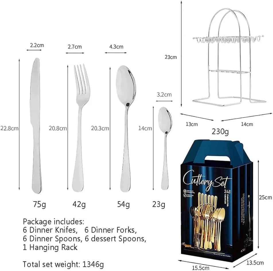 ست کارد و چنگال ۲۴ پارچه اویااله با استند نگهدارنده، ست کارد و چنگال استیل ضد زنگ شامل چاقو استیک/چنگال/قاشق (نقره ای)