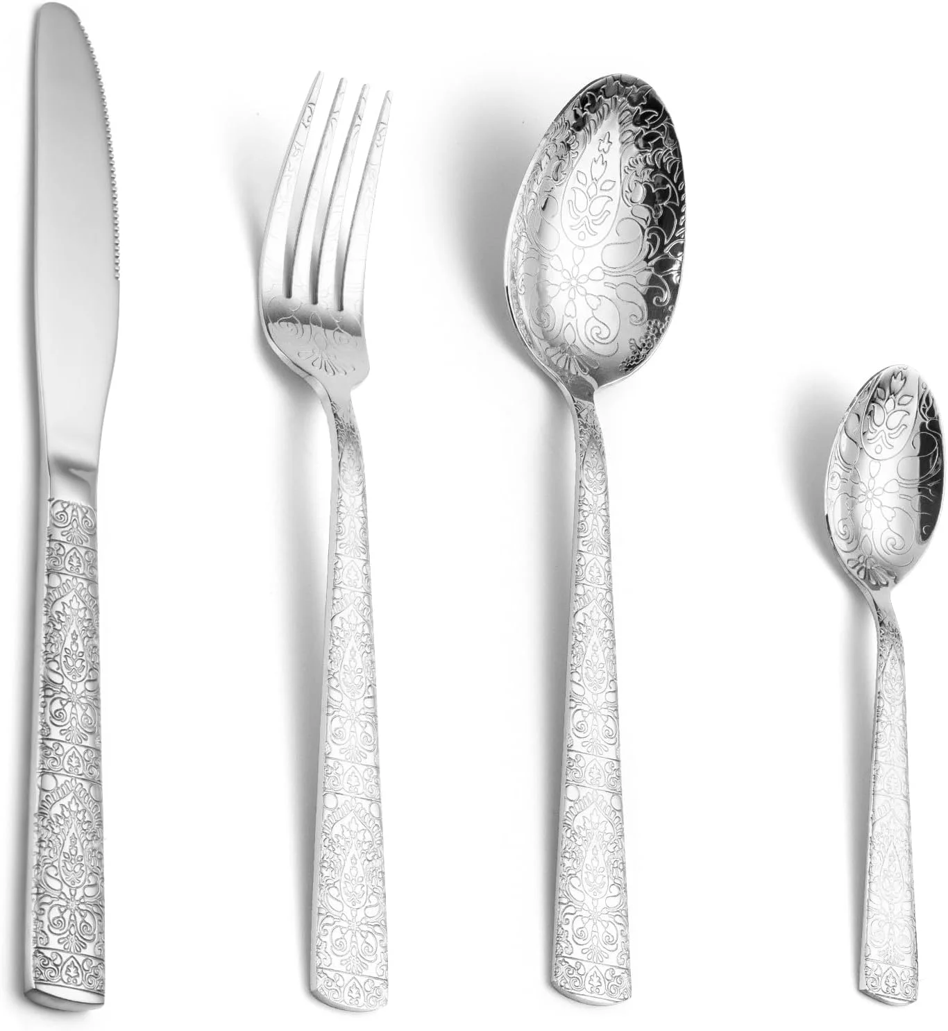 ست کارد و چنگال نوااستیل، طرح های نفیس، ست کارد و چنگال استیل چند نفره، قابل شستشو در ماشین ظرفشویی، مقاوم در برابر زنگ زدگی، مناسب برای رستوران و منزل (24 پارچه، نقره ای) ست کارد و چنگال نوااستیل، طرح های نفیس، ست کارد و چنگال استیل چند نفره، قابل شستشو در ماشین ظرفشویی، مقاوم در برابر زنگ زدگی، مناسب برای رستوران و منزل (24 پارچه، نقره ای)