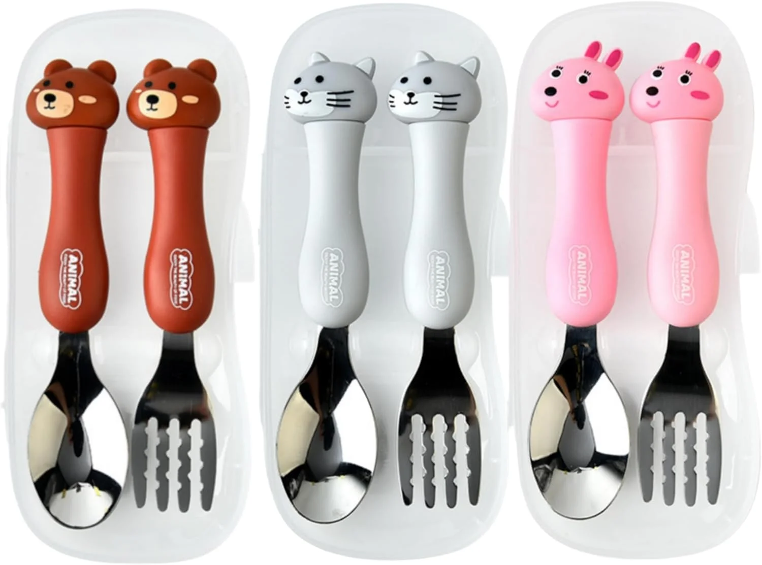 ست столовых приборов کودکانه قابل حمل NOVOLAN - ست دوتایی چنگال و قاشق استیل 304 با طرح حیوانات - بسته 3 عددی با طرح خرس، گربه، خرگوش - شامل جعبه نگهداری - ایده آل برای پیک نیک، کمپینگ و مهمانی های کودکان ست столовых приборов کودکانه قابل حمل NOVOLAN - ست دوتایی چنگال و قاشق استیل 304 با طرح حیوانات - بسته 3 عددی با طرح خرس، گربه، خرگوش - شامل جعبه نگهداری - ایده آل برای پیک نیک، کمپینگ و مهمانی های کودکان