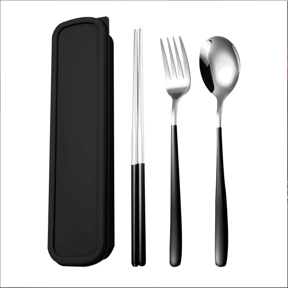 ست کارد و چنگال مسافرتی Oasisgalore، ست столовых приборов استیل ضد زنگ 4 تکه، столовых приборов قابل حمل و استفاده مجدد، شامل چنگال، قاشق، چاپستیک با جعبه (مشکی) ست کارد و چنگال مسافرتی Oasisgalore، ست столовых приборов استیل ضد زنگ 4 تکه، столовых приборов قابل حمل و استفاده مجدد، شامل چنگال، قاشق، چاپستیک با جعبه (مشکی)