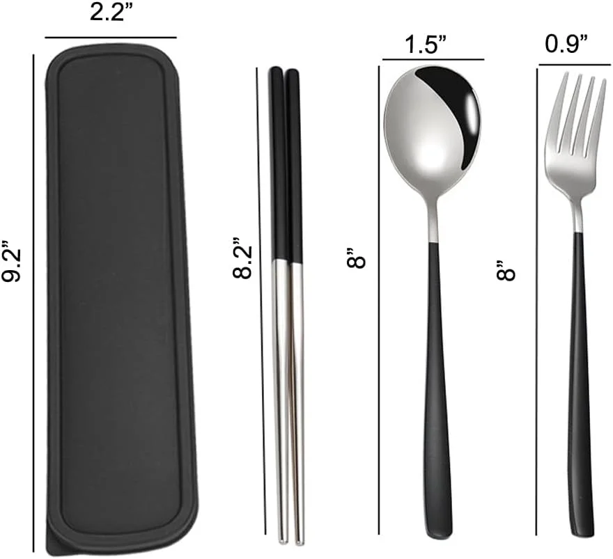 ست کارد و چنگال مسافرتی Oasisgalore، ست столовых приборов استیل ضد زنگ 4 تکه، столовых приборов قابل حمل و استفاده مجدد، شامل چنگال، قاشق، چاپستیک با جعبه (مشکی) ست کارد و چنگال مسافرتی Oasisgalore، ست столовых приборов استیل ضد زنگ 4 تکه، столовых приборов قابل حمل و استفاده مجدد، شامل چنگال، قاشق، چاپستیک با جعبه (مشکی)