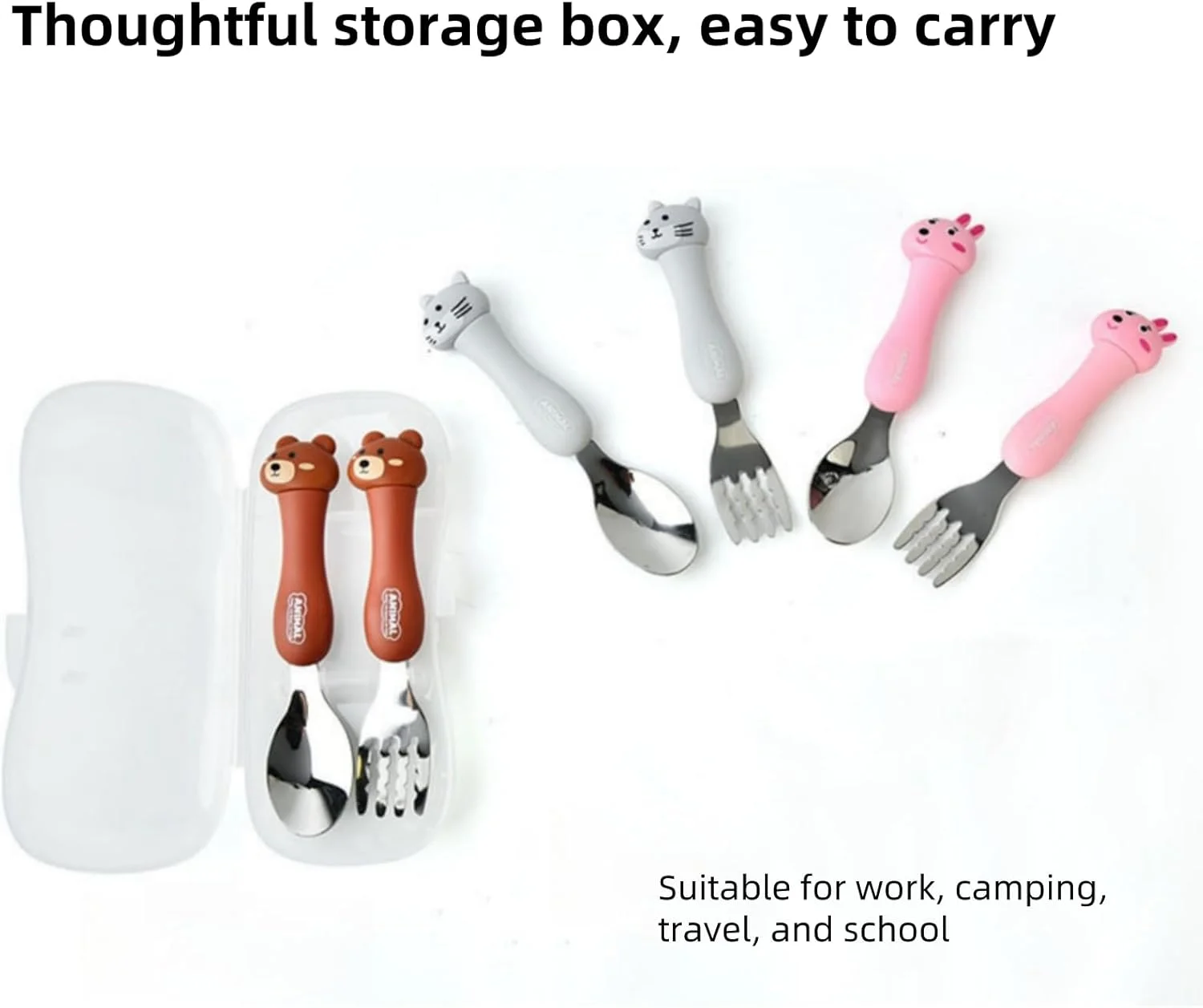 ست столовых приборов کودکانه قابل حمل NOVOLAN - ست دوتایی چنگال و قاشق استیل 304 با طرح حیوانات - بسته 3 عددی با طرح خرس، گربه، خرگوش - شامل جعبه نگهداری - ایده آل برای پیک نیک، کمپینگ و مهمانی های کودکان ست столовых приборов کودکانه قابل حمل NOVOLAN - ست دوتایی چنگال و قاشق استیل 304 با طرح حیوانات - بسته 3 عددی با طرح خرس، گربه، خرگوش - شامل جعبه نگهداری - ایده آل برای پیک نیک، کمپینگ و مهمانی های کودکان