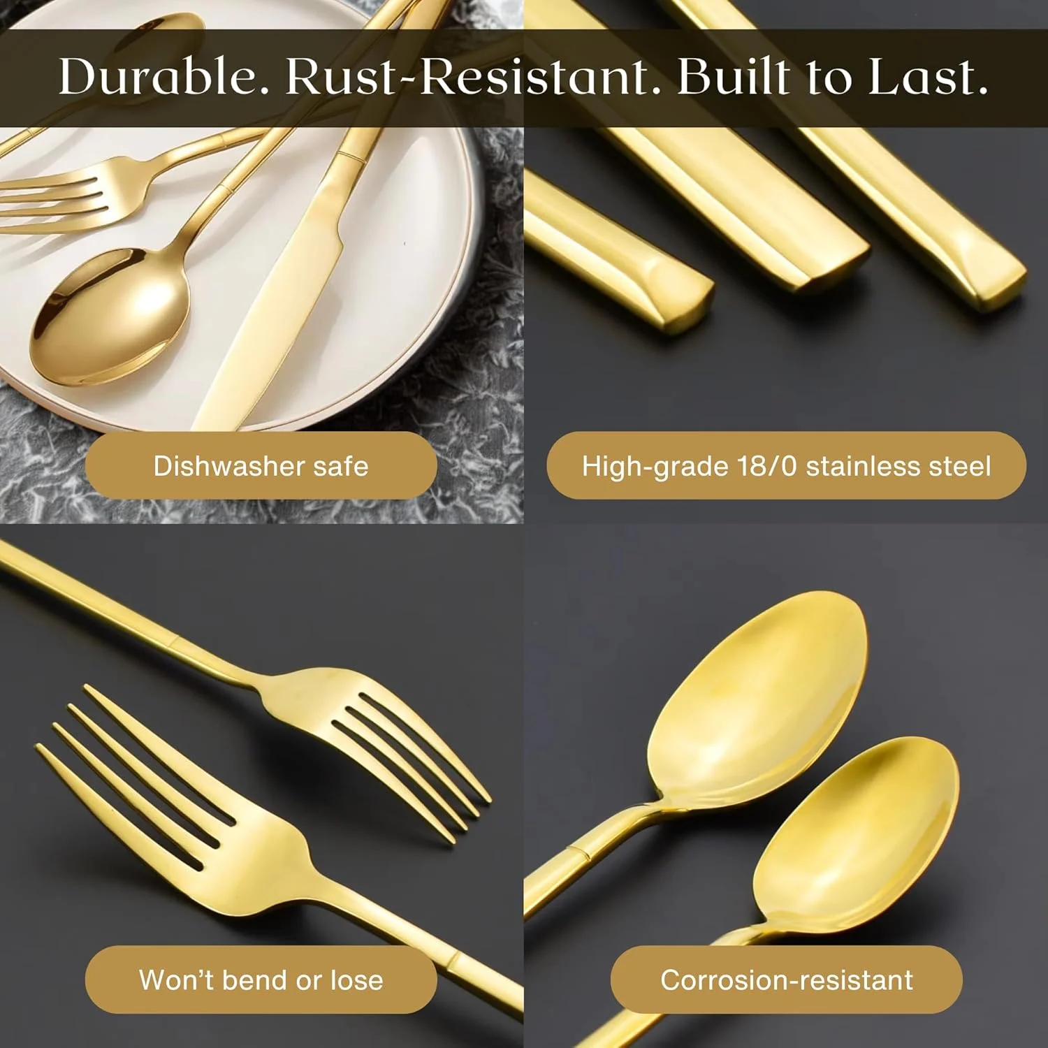 ست столовых приборов 30 تکه نکسو با روکش طلای تیتانیومی | ست столовых приборов شیک برای 6 نفر با ظروف سرو - پرداخت آینه ای ممتاز | چاقو، چنگال، قاشق و قاشق چایخوری | قابل شستشو در ماشین ظرفشویی ست столовых приборов 30 تکه نکسو با روکش طلای تیتانیومی | ست столовых приборов شیک برای 6 نفر با ظروف سرو - پرداخت آینه ای ممتاز | چاقو، چنگال، قاشق و قاشق چایخوری | قابل شستشو در ماشین ظرفشویی