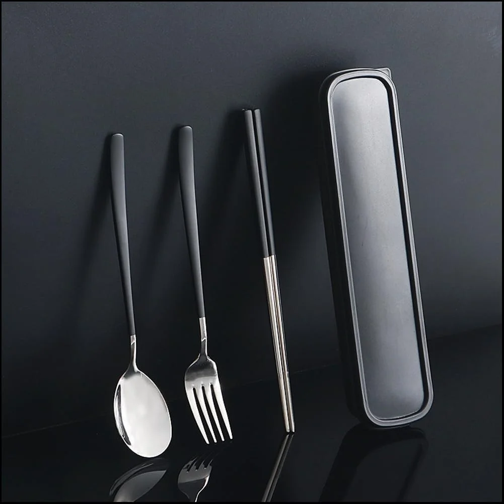 ست کارد و چنگال مسافرتی Oasisgalore، ست столовых приборов استیل ضد زنگ 4 تکه، столовых приборов قابل حمل و استفاده مجدد، شامل چنگال، قاشق، چاپستیک با جعبه (مشکی) ست کارد و چنگال مسافرتی Oasisgalore، ست столовых приборов استیل ضد زنگ 4 تکه، столовых приборов قابل حمل و استفاده مجدد، شامل چنگال، قاشق، چاپستیک با جعبه (مشکی)