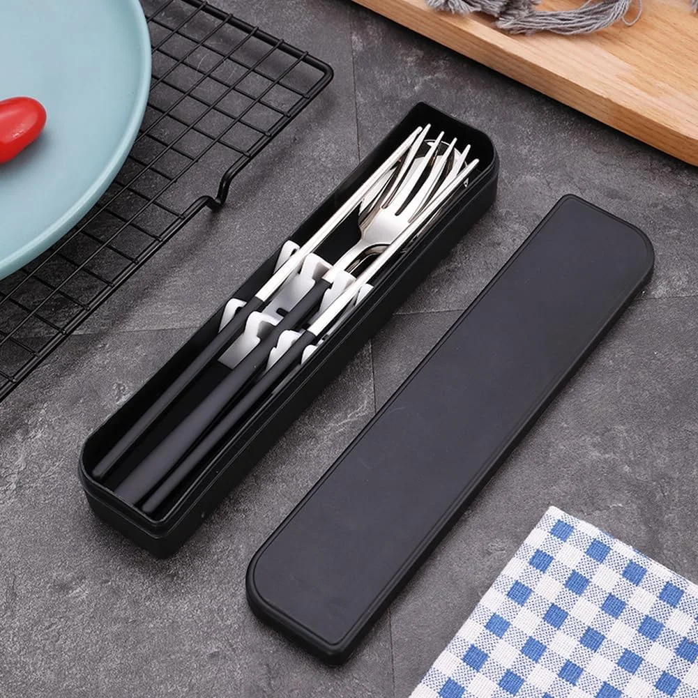 ست کارد و چنگال مسافرتی Oasisgalore، ست столовых приборов استیل ضد زنگ 4 تکه، столовых приборов قابل حمل و استفاده مجدد، شامل چنگال، قاشق، چاپستیک با جعبه (مشکی) ست کارد و چنگال مسافرتی Oasisgalore، ست столовых приборов استیل ضد زنگ 4 تکه، столовых приборов قابل حمل و استفاده مجدد، شامل چنگال، قاشق، چاپستیک با جعبه (مشکی)