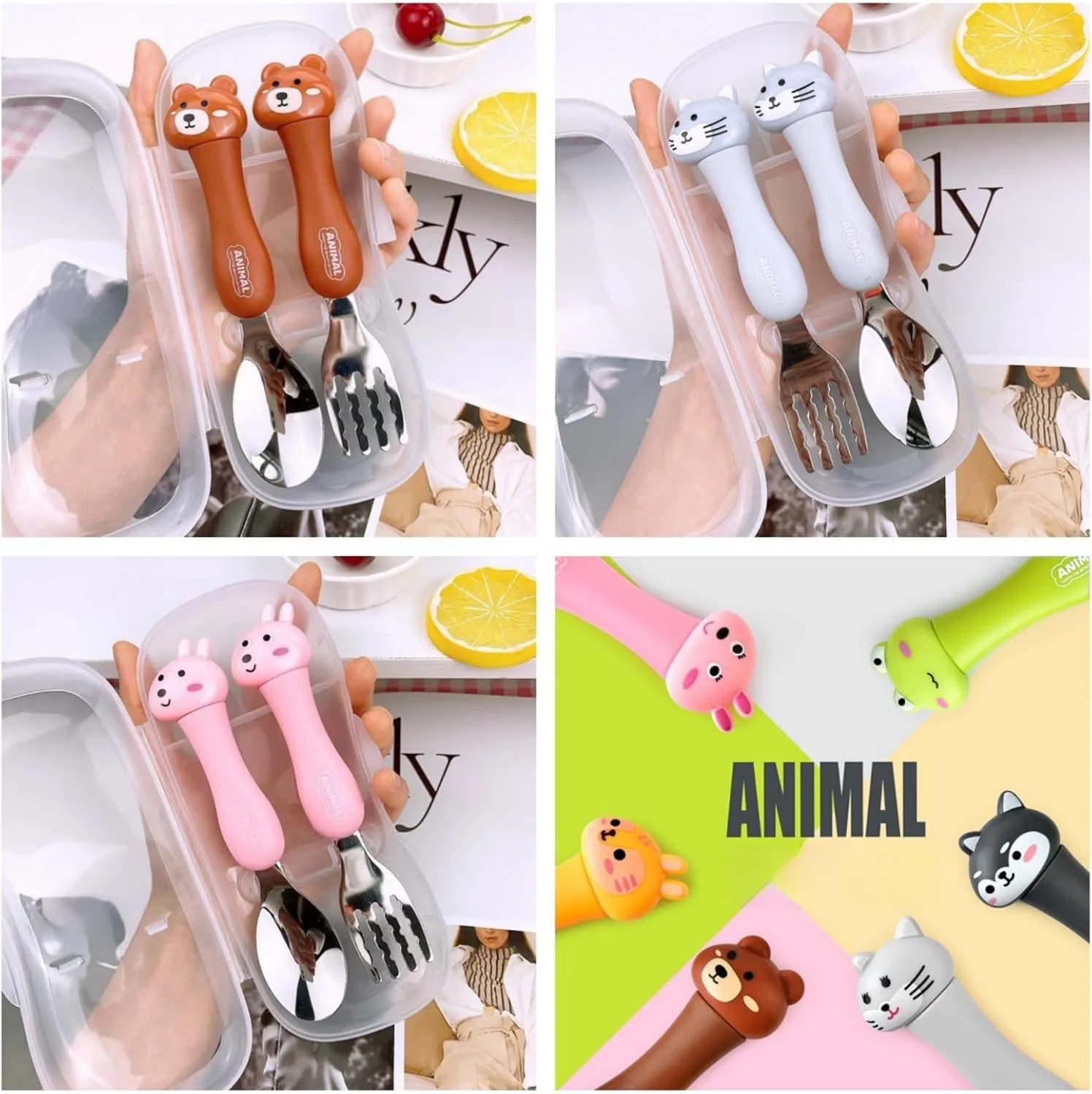 ست столовых приборов کودکانه قابل حمل NOVOLAN - ست دوتایی چنگال و قاشق استیل 304 با طرح حیوانات - بسته 3 عددی با طرح خرس، گربه، خرگوش - شامل جعبه نگهداری - ایده آل برای پیک نیک، کمپینگ و مهمانی های کودکان ست столовых приборов کودکانه قابل حمل NOVOLAN - ست دوتایی چنگال و قاشق استیل 304 با طرح حیوانات - بسته 3 عددی با طرح خرس، گربه، خرگوش - شامل جعبه نگهداری - ایده آل برای پیک نیک، کمپینگ و مهمانی های کودکان