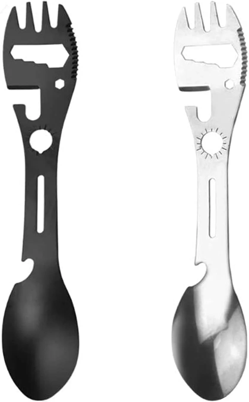 قاشق چنگال سفری، قاشق چنگال چندکاره، قاشق چنگال استیل ضد زنگ چند منظوره، قاشق چنگال قابل حمل دربازکن قوطی و بطری برای کمپینگ، مسافرت، کوله گردی، پیاده روی و فعالیت های فضای باز (10 در 1) 2 عدد قاشق چنگال سفری، قاشق چنگال چندکاره، قاشق چنگال استیل ضد زنگ چند منظوره، قاشق چنگال قابل حمل دربازکن قوطی و بطری برای کمپینگ، مسافرت، کوله گردی، پیاده روی و فعالیت های فضای باز (10 در 1) 2 عدد