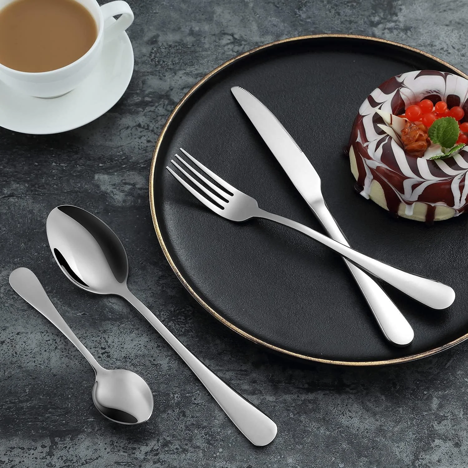 ست کارد و چنگال ۲۴ پارچه Mariyab، استیل ضد زنگ، مناسب برای منزل/اداره/مهمانی/کمپینگ، سرویس کارد، چنگال، قاشق برای ۶ نفر، پرداخت آینهای ست کارد و چنگال ۲۴ پارچه Mariyab، استیل ضد زنگ، مناسب برای منزل/اداره/مهمانی/کمپینگ، سرویس کارد، چنگال، قاشق برای ۶ نفر، پرداخت آینهای