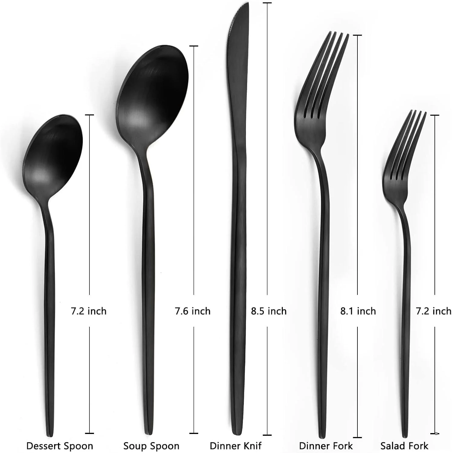ست قاشق و چنگال مشکی مات LAZAHOME، ست کارد و چنگال استیل ضد زنگ برای 4 نفر، شامل ست قاشق و چنگال، پرداخت ساتن، قابل شستشو در ماشین ظرفشویی. ست قاشق و چنگال مشکی مات LAZAHOME، ست کارد و چنگال استیل ضد زنگ برای 4 نفر، شامل ست قاشق و چنگال، پرداخت ساتن، قابل شستشو در ماشین ظرفشویی.