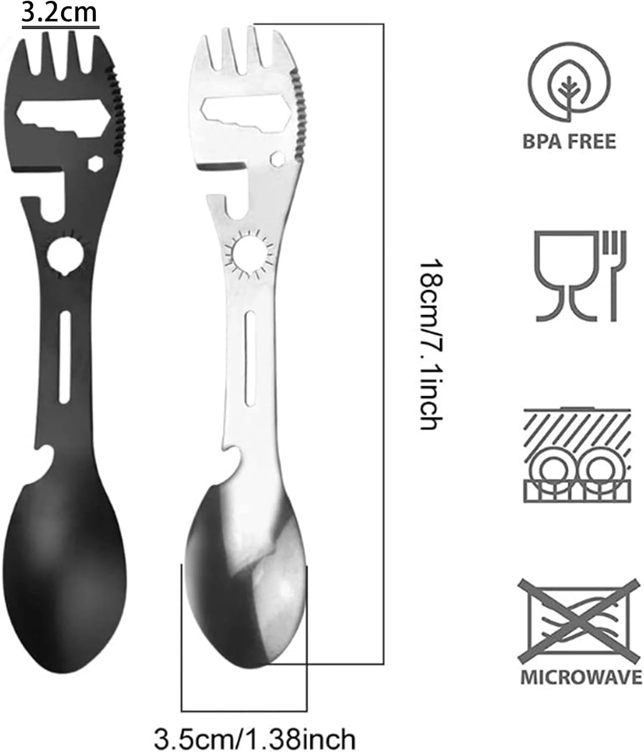 قاشق چنگال سفری، قاشق چنگال چندکاره، قاشق چنگال استیل ضد زنگ چند منظوره، قاشق چنگال قابل حمل دربازکن قوطی و بطری برای کمپینگ، مسافرت، کوله گردی، پیاده روی و فعالیت های فضای باز (10 در 1) 2 عدد قاشق چنگال سفری، قاشق چنگال چندکاره، قاشق چنگال استیل ضد زنگ چند منظوره، قاشق چنگال قابل حمل دربازکن قوطی و بطری برای کمپینگ، مسافرت، کوله گردی، پیاده روی و فعالیت های فضای باز (10 در 1) 2 عدد