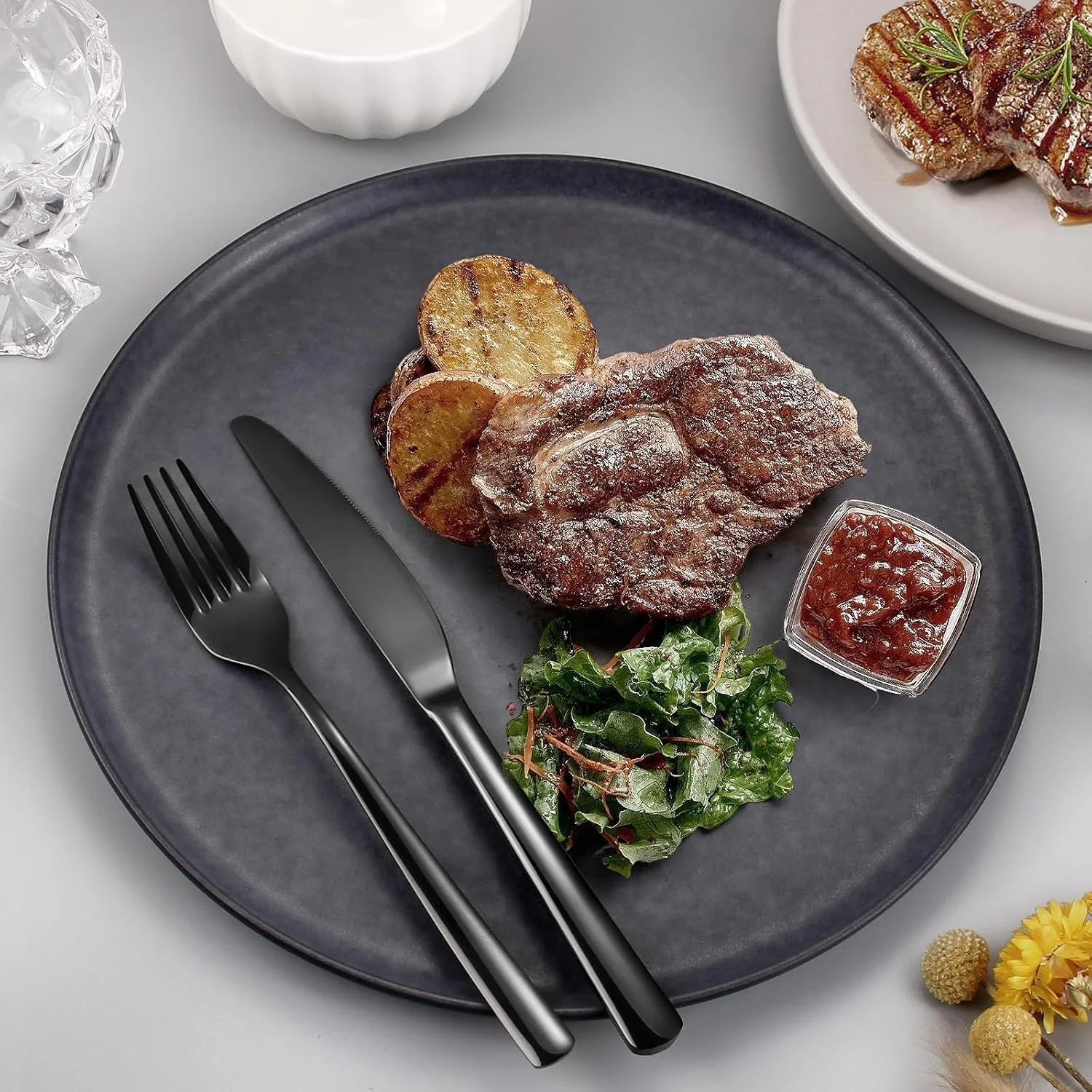 ست قاشق و چنگال لازاهوم برای 12 نفر، قاشق و چنگال مشکی، ست 60 تکه استیل ضد زنگ شامل چاقو، چنگال، قاشق، پرداخت آینه ای، مناسب برای خانه، مهمانی، رستوران، قابل شستشو در ماشین ظرفشویی ست قاشق و چنگال لازاهوم برای 12 نفر، قاشق و چنگال مشکی، ست 60 تکه استیل ضد زنگ شامل چاقو، چنگال، قاشق، پرداخت آینه ای، مناسب برای خانه، مهمانی، رستوران، قابل شستشو در ماشین ظرفشویی