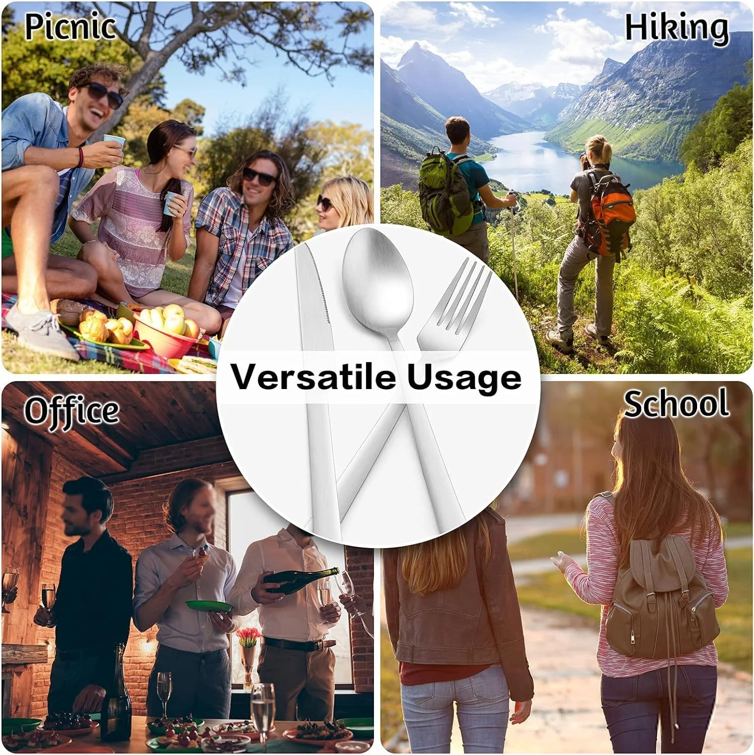 ست کارد و چنگال 8 تکه مسافرتی McMola برای 1 نفر، ظروف استیل ضد زنگ با کیف قابل حمل، ست نقره ای شامل چاقو، چنگال، قاشق، نی و چاپستیک قابل استفاده مجدد، نقره ای مات ست کارد و چنگال 8 تکه مسافرتی McMola برای 1 نفر، ظروف استیل ضد زنگ با کیف قابل حمل، ست نقره ای شامل چاقو، چنگال، قاشق، نی و چاپستیک قابل استفاده مجدد، نقره ای مات