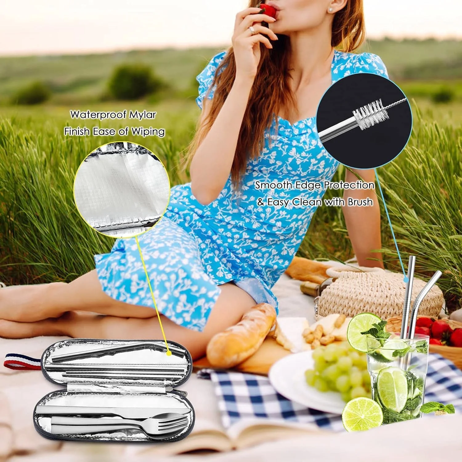 ست کارد و چنگال 8 تکه مسافرتی McMola برای 1 نفر، ظروف استیل ضد زنگ با کیف قابل حمل، ست نقره ای شامل چاقو، چنگال، قاشق، نی و چاپستیک قابل استفاده مجدد، نقره ای مات ست کارد و چنگال 8 تکه مسافرتی McMola برای 1 نفر، ظروف استیل ضد زنگ با کیف قابل حمل، ست نقره ای شامل چاقو، چنگال، قاشق، نی و چاپستیک قابل استفاده مجدد، نقره ای مات