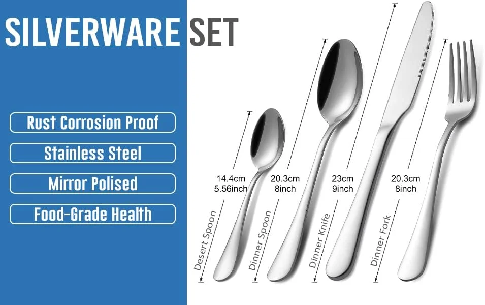 ست کارد و چنگال ۲۴ پارچه Mariyab، استیل ضد زنگ، مناسب برای منزل/اداره/مهمانی/کمپینگ، سرویس کارد، چنگال، قاشق برای ۶ نفر، پرداخت آینهای ست کارد و چنگال ۲۴ پارچه Mariyab، استیل ضد زنگ، مناسب برای منزل/اداره/مهمانی/کمپینگ، سرویس کارد، چنگال، قاشق برای ۶ نفر، پرداخت آینهای