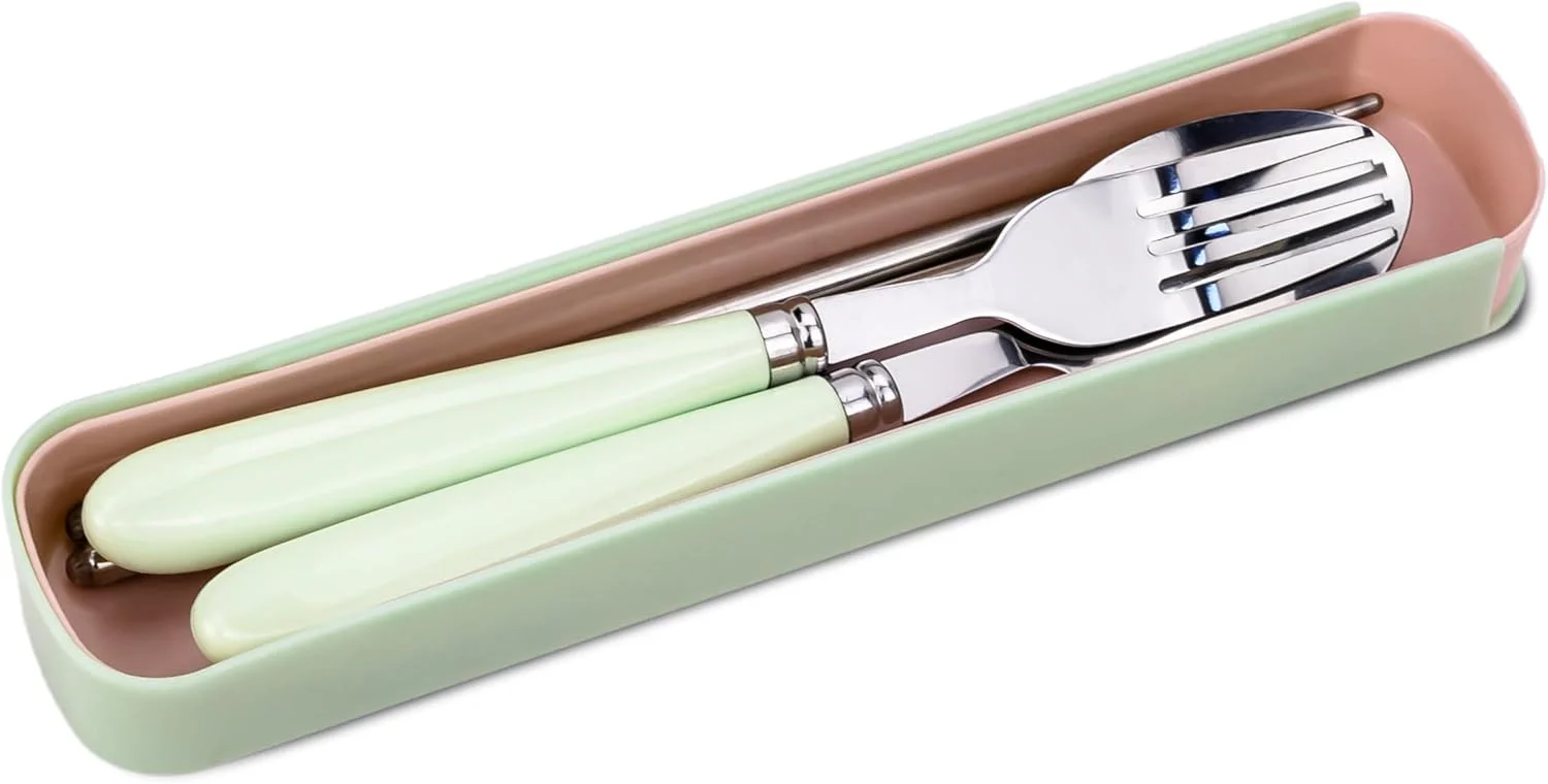 ست کارد و چنگال استیل ضد زنگ کودک - ست ظروف قابل حمل با قاشق، چنگال و چاپستیک برای جعبه ناهار مدرسه، مسافرت و پیک نیک - سبز ست کارد و چنگال استیل ضد زنگ کودک - ست ظروف قابل حمل با قاشق، چنگال و چاپستیک برای جعبه ناهار مدرسه، مسافرت و پیک نیک - سبز