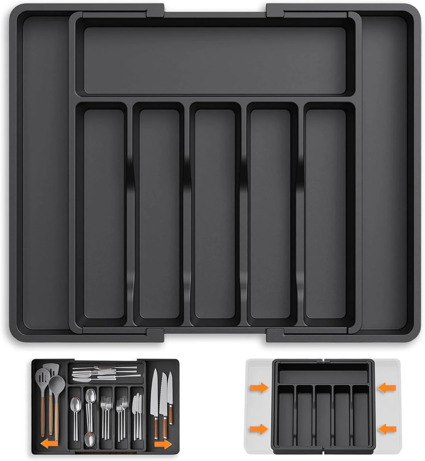 جا قاشقی کشویی قابل گسترش KOWVOWZ، نظم دهنده کشو لوازم نقره ای، سینی لوازم آشپزخانه قابل گسترش و بدون BPA، جا قاشقی و چنگال قابل تنظیم برای قاشق، چنگال، چاقو