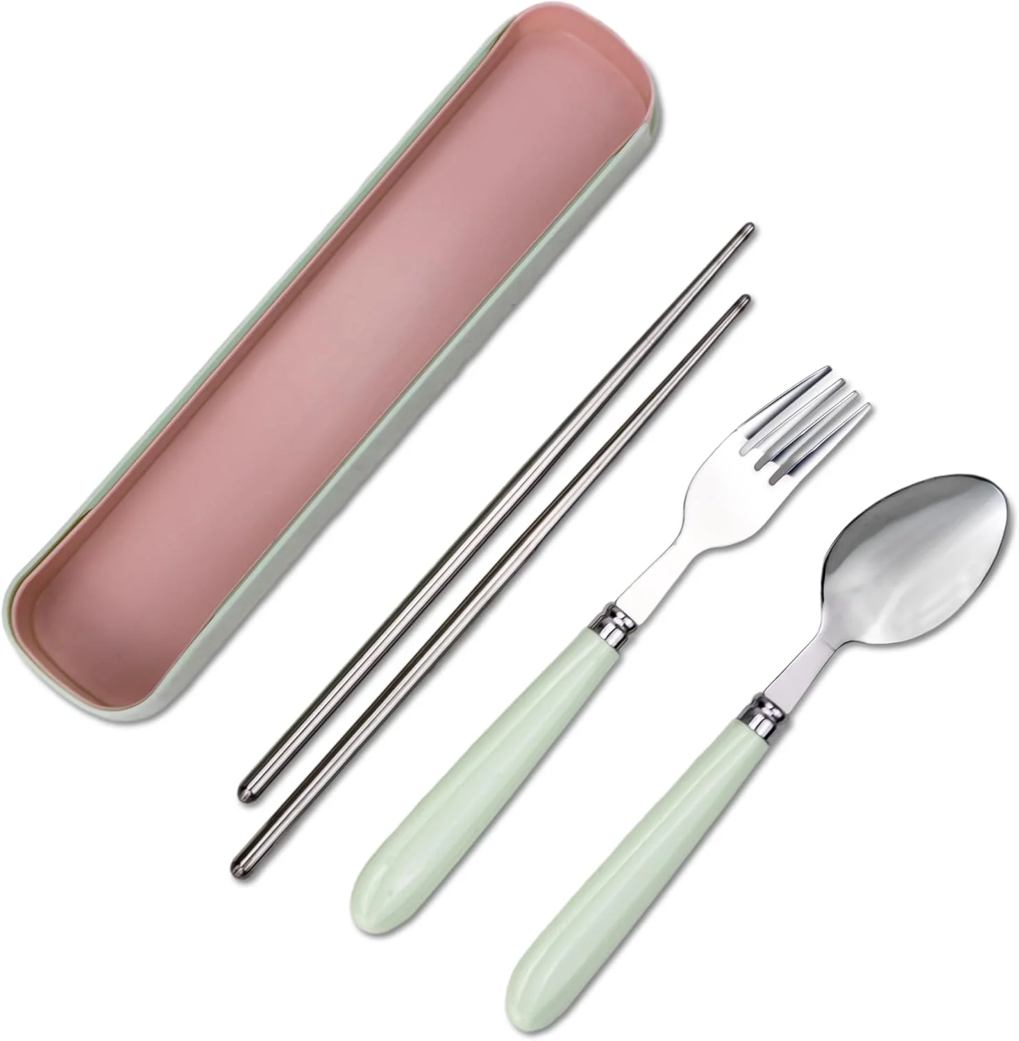 ست کارد و چنگال استیل ضد زنگ کودک - ست ظروف قابل حمل با قاشق، چنگال و چاپستیک برای جعبه ناهار مدرسه، مسافرت و پیک نیک - سبز ست کارد و چنگال استیل ضد زنگ کودک - ست ظروف قابل حمل با قاشق، چنگال و چاپستیک برای جعبه ناهار مدرسه، مسافرت و پیک نیک - سبز