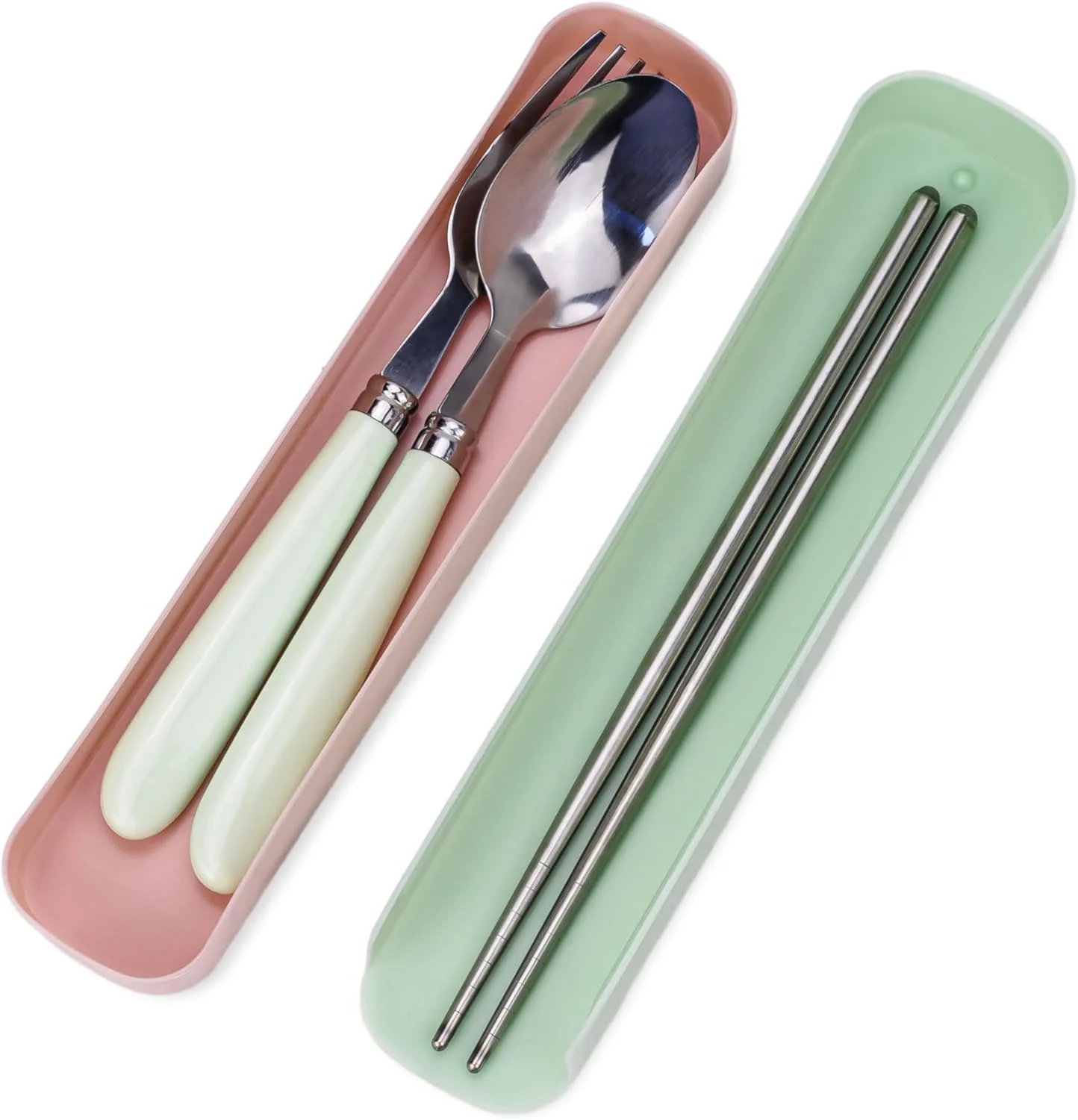 ست کارد و چنگال استیل ضد زنگ کودک - ست ظروف قابل حمل با قاشق، چنگال و چاپستیک برای جعبه ناهار مدرسه، مسافرت و پیک نیک - سبز ست کارد و چنگال استیل ضد زنگ کودک - ست ظروف قابل حمل با قاشق، چنگال و چاپستیک برای جعبه ناهار مدرسه، مسافرت و پیک نیک - سبز