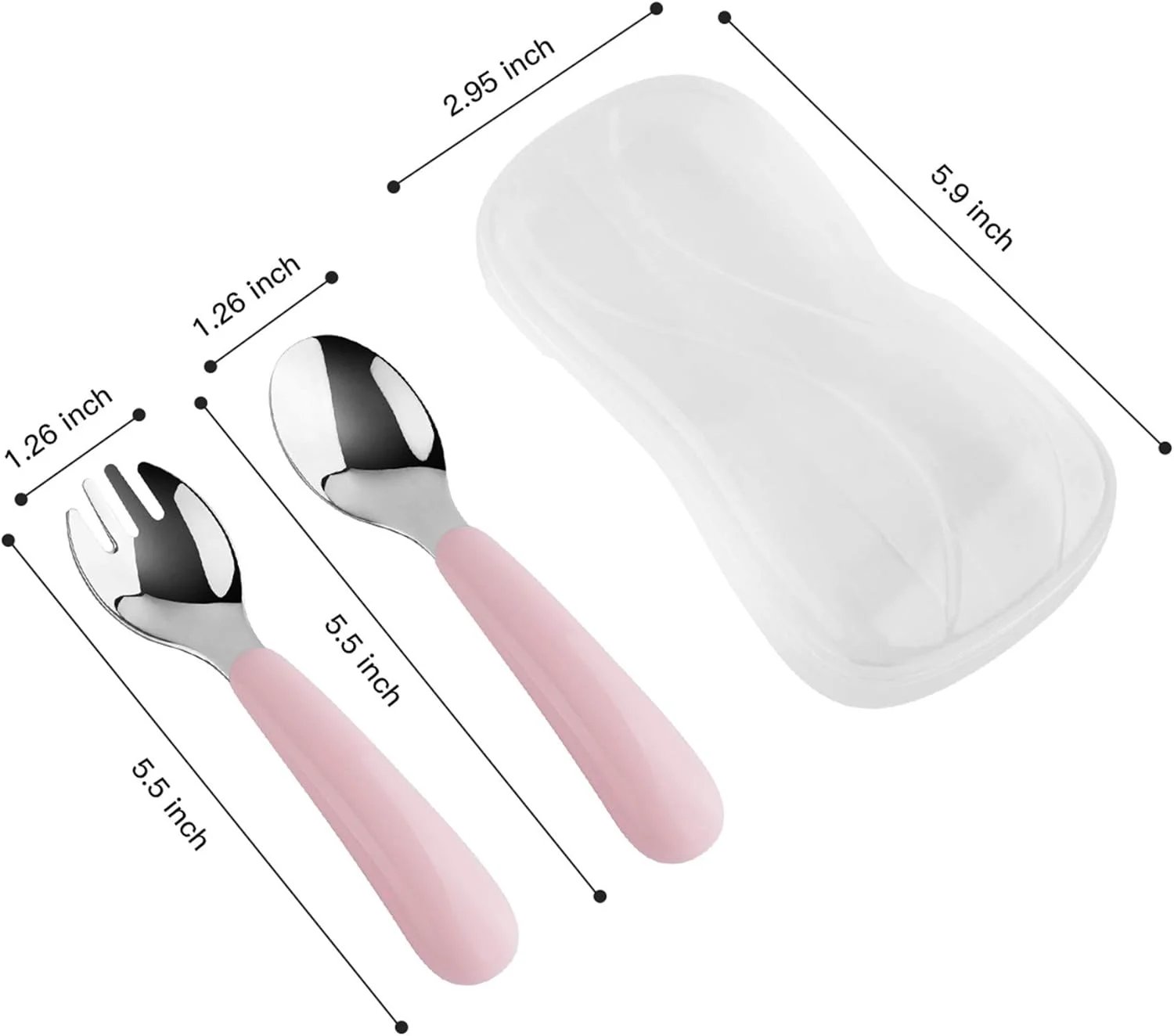 ست قاشق و چنگال کودک کیریکو، ست ظروف غذاخوری کودک با جعبه حمل، طراحی شده برای خود تغذیه ای و آموزش (سفید و صورتی) ست قاشق و چنگال کودک کیریکو، ست ظروف غذاخوری کودک با جعبه حمل، طراحی شده برای خود تغذیه ای و آموزش (سفید و صورتی)