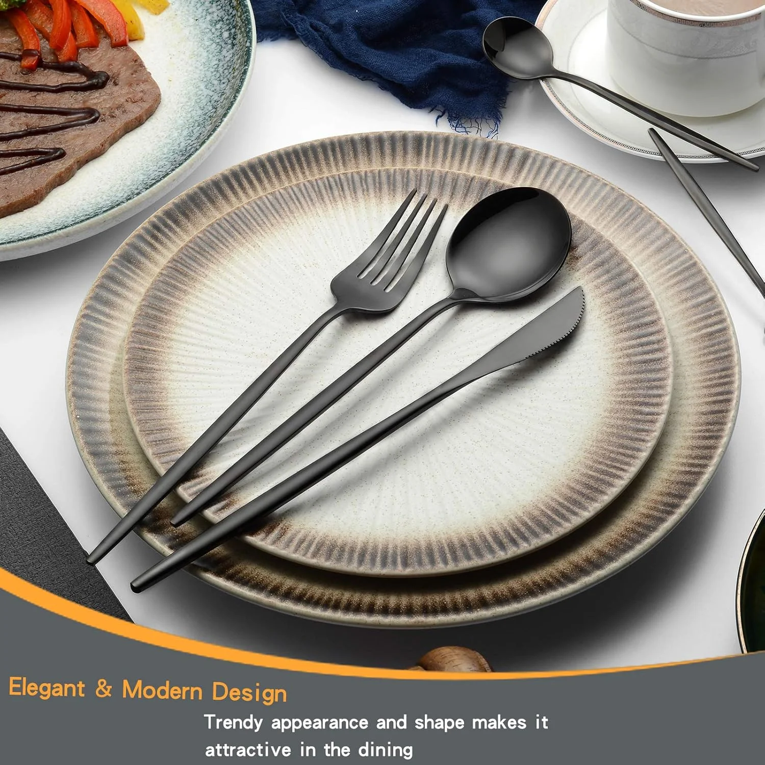 ست столовых приборов مشکی نقره‌ای LaienLife، ست столовых приборов استیل 20 تکه مناسب برای 4 نفر، ظروف منحصربه‌فرد با چنگال، قاشق و قاشق چای‌خوری، ست столовых приборов مشکی آینه‌ای، столовых приборов для вечеринок дома на кухне