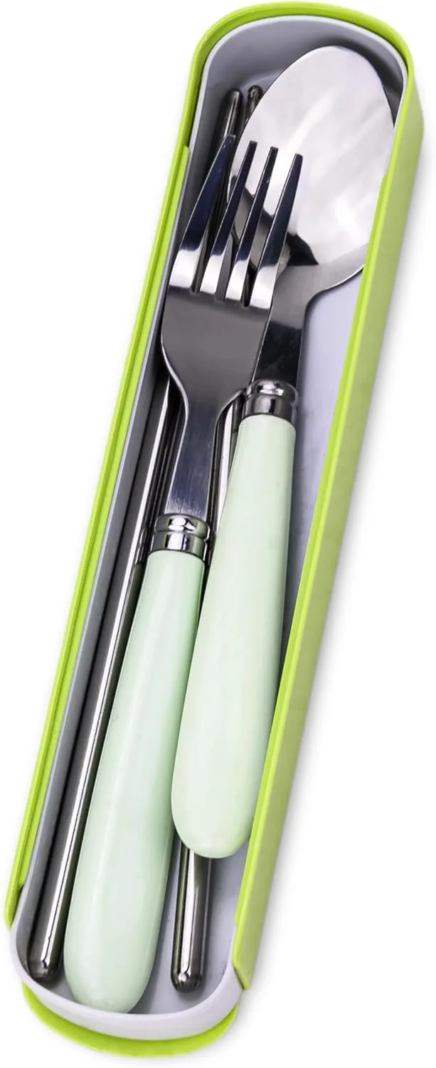ست کارد و چنگال استیل ضد زنگ کودک - ست ظروف قابل حمل با قاشق، چنگال و چاپستیک برای جعبه ناهار مدرسه، مسافرت و پیک نیک - سبز ست کارد و چنگال استیل ضد زنگ کودک - ست ظروف قابل حمل با قاشق، چنگال و چاپستیک برای جعبه ناهار مدرسه، مسافرت و پیک نیک - سبز