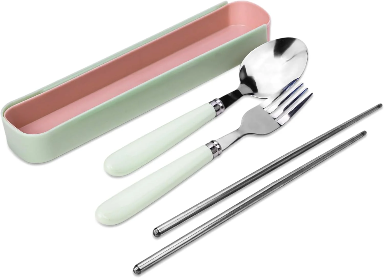 ست کارد و چنگال استیل ضد زنگ کودک - ست ظروف قابل حمل با قاشق، چنگال و چاپستیک برای جعبه ناهار مدرسه، مسافرت و پیک نیک - سبز ست کارد و چنگال استیل ضد زنگ کودک - ست ظروف قابل حمل با قاشق، چنگال و چاپستیک برای جعبه ناهار مدرسه، مسافرت و پیک نیک - سبز
