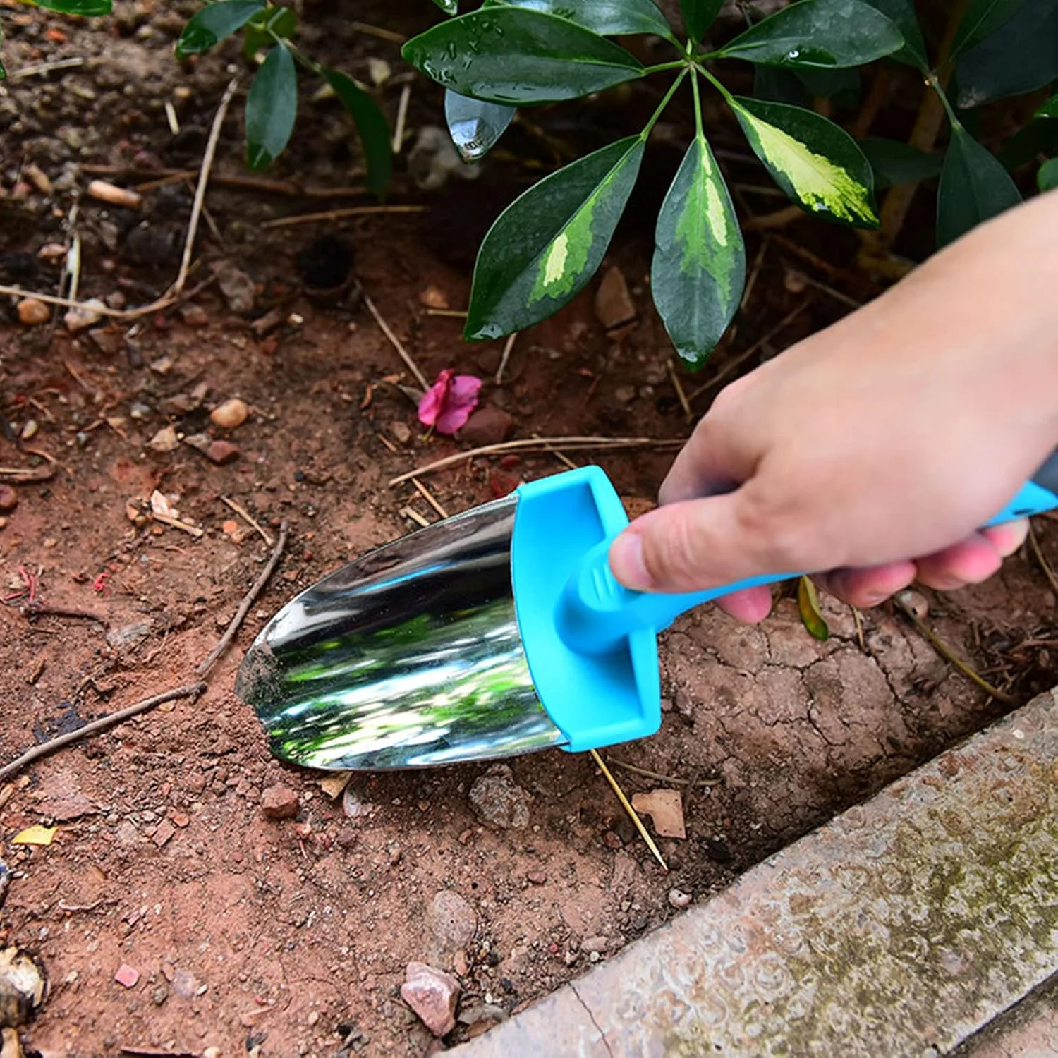 ست ابزار باغبانی 3 تکه SXPC، فولاد کربنی با روکش الکتروپلیت، شامل بیلچه کاشت، بیلچه باغبانی، شن کش و ابزار انتقال نشا مینی