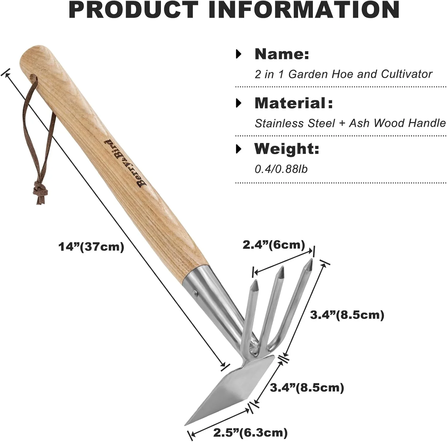 ابزار دستی 2 در 1 Berry&Bird، بیلچه و کج بیل، بیلچه باغبانی و کلنگ استیل ضد زنگ با دسته چوبی، بیلچه وجین 14 اینچی برای کندن، شل کردن خاک، کشت، کاشت و ابزار کشاورزی ابزار دستی 2 در 1 Berry&Bird، بیلچه و کج بیل، بیلچه باغبانی و کلنگ استیل ضد زنگ با دسته چوبی، بیلچه وجین 14 اینچی برای کندن، شل کردن خاک، کشت، کاشت و ابزار کشاورزی
