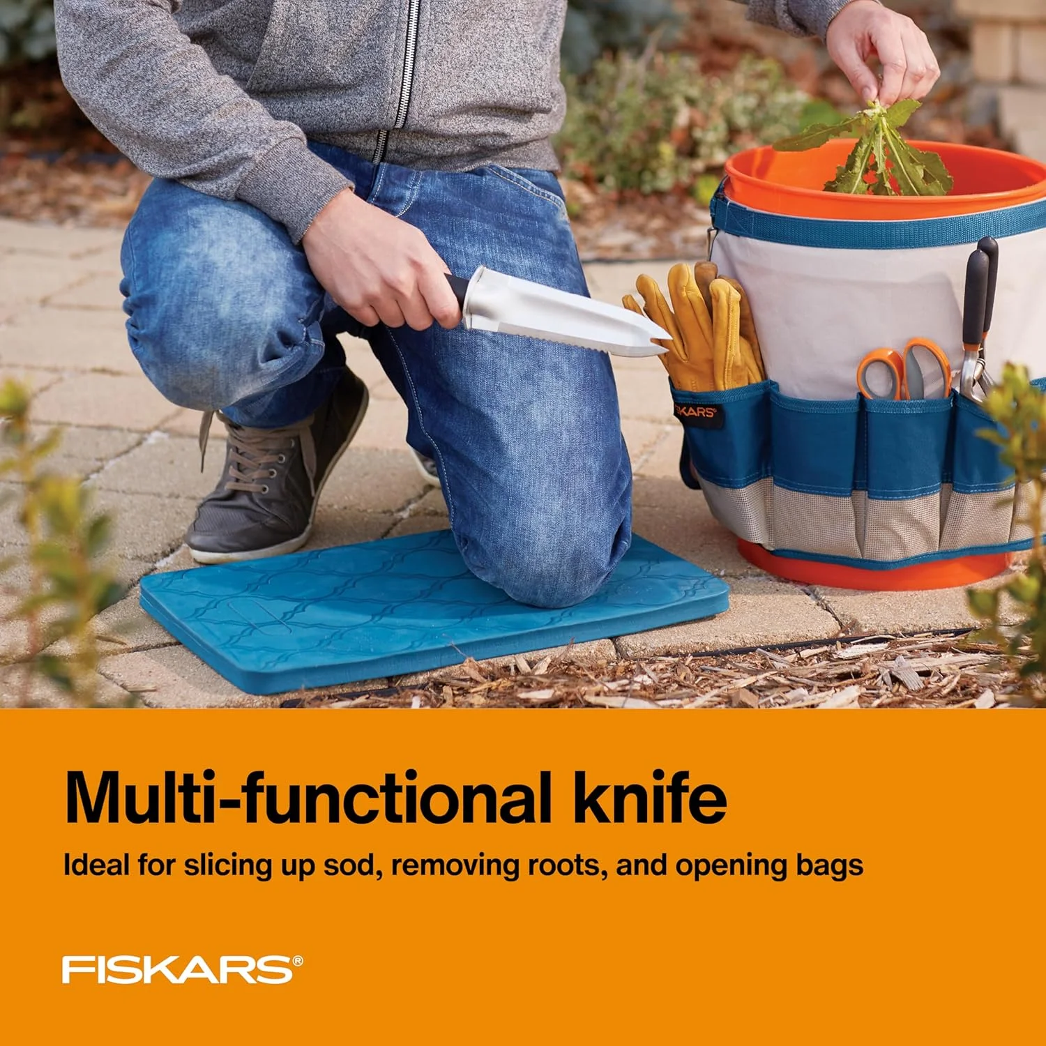چاقوی باغبانی فولادی Fiskars، ابزار باغبانی چند منظوره برای کاشت، وجین کردن، کندن و کشت با سوراخ آویز