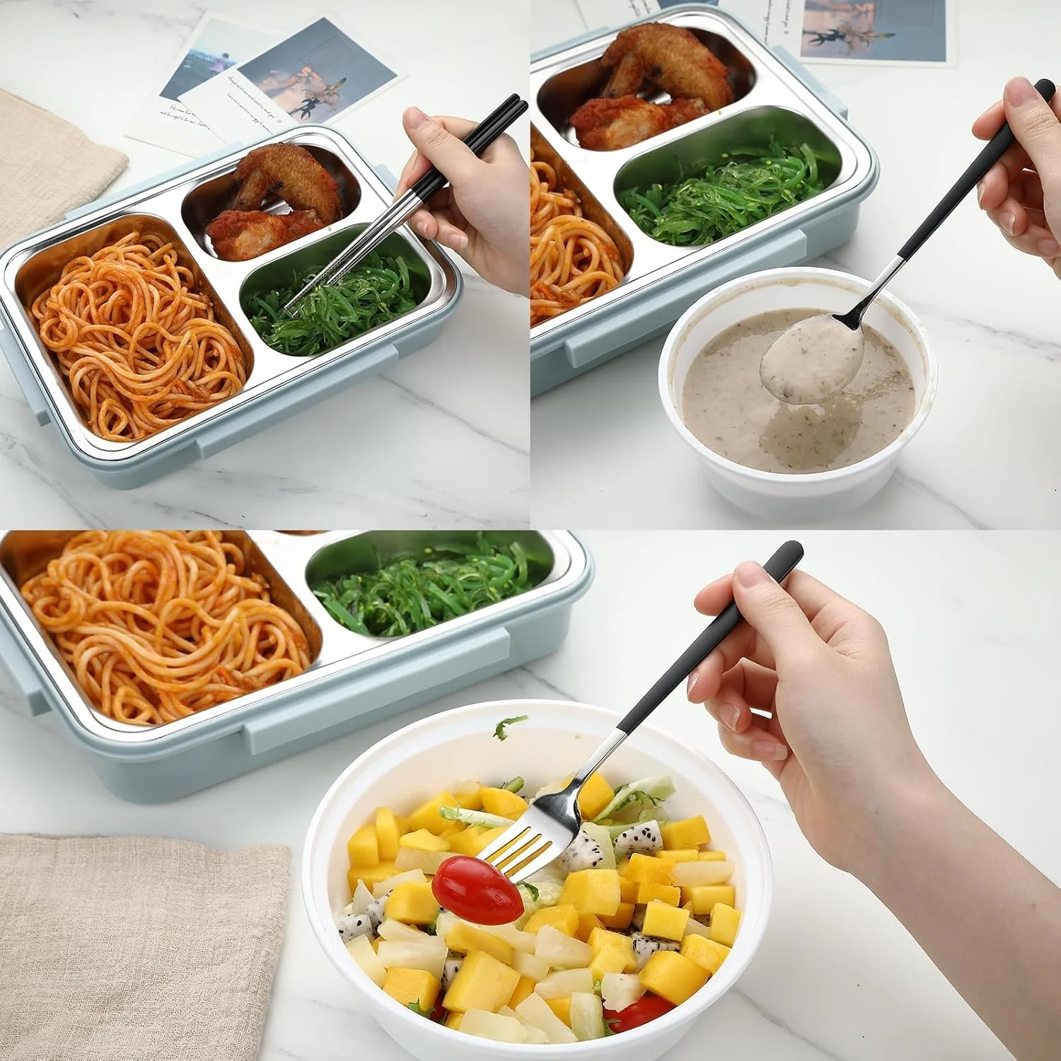 ست کارد و چنگال مسافرتی KASTWAVE، ست کارد و چنگال 4 تکه استیل ضد زنگ 18/8، کارد و چنگال قابل حمل و استفاده مجدد برای کمپینگ، مناسب جعبه ناهار، شامل چنگال، قاشق، چاپستیک (مشکی) ست کارد و چنگال مسافرتی KASTWAVE، ست کارد و چنگال 4 تکه استیل ضد زنگ 18/8، کارد و چنگال قابل حمل و استفاده مجدد برای کمپینگ، مناسب جعبه ناهار، شامل چنگال، قاشق، چاپستیک (مشکی)