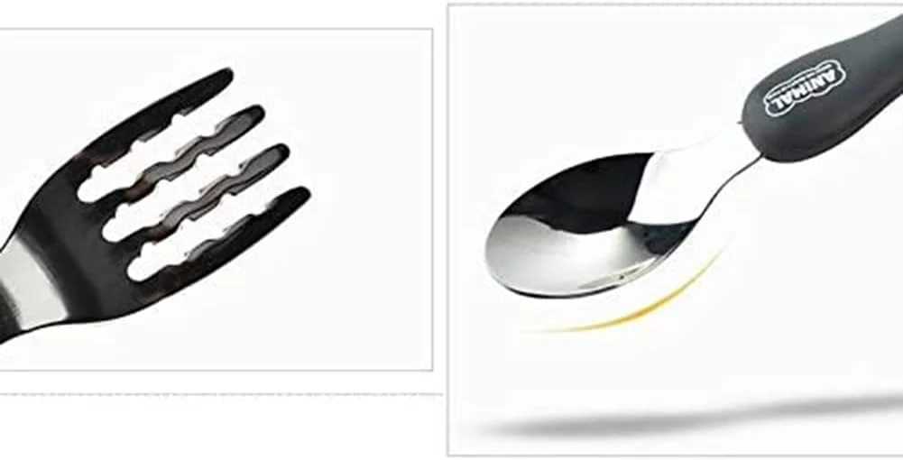 ست قاشق و چنگال کودک KASTWAVE، ست کارد و چنگال 3 تکه، ظروف قابل حمل کودکان، ست قاشق و چنگال با جعبه پلاستیکی، استیل ضد زنگ 304 بدون BPA، قابل شستشو در ماشین ظرفشویی (مرغ، خرس، خرگوش)