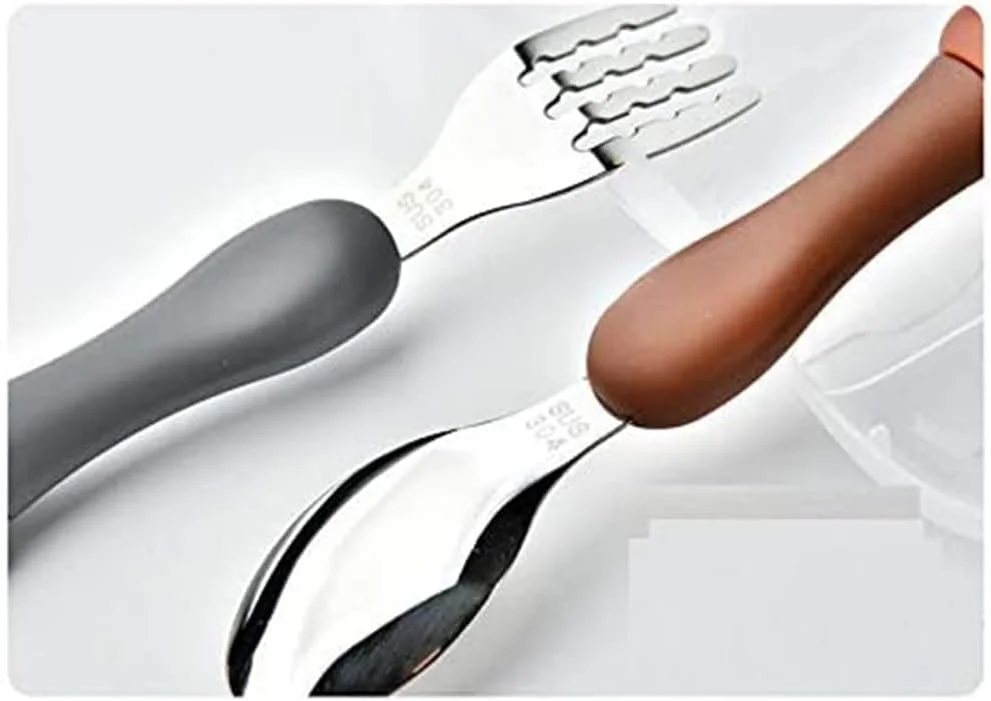 ست قاشق و چنگال کودک KASTWAVE، ست کارد و چنگال 3 تکه، ظروف قابل حمل کودکان، ست قاشق و چنگال با جعبه پلاستیکی، استیل ضد زنگ 304 بدون BPA، قابل شستشو در ماشین ظرفشویی (مرغ، خرس، خرگوش)