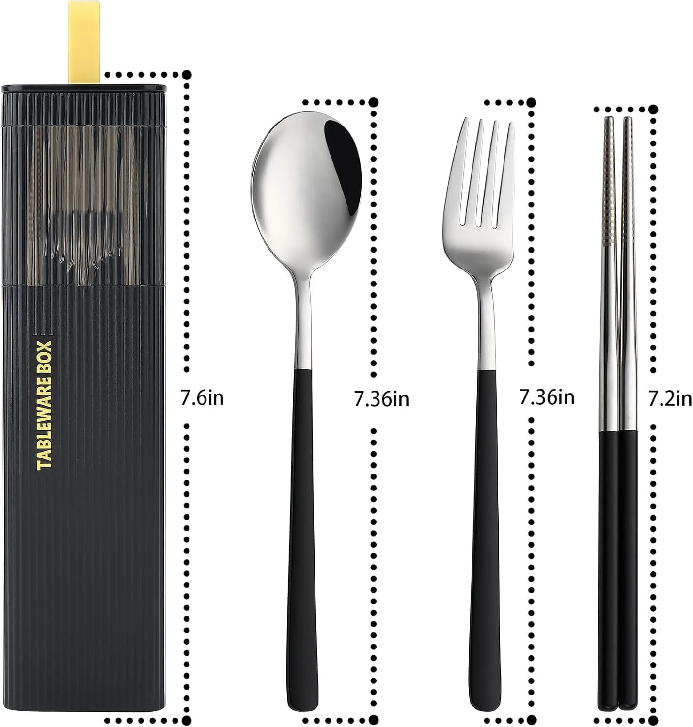 ست کارد و چنگال مسافرتی KASTWAVE، ست کارد و چنگال 4 تکه استیل ضد زنگ 18/8، کارد و چنگال قابل حمل و استفاده مجدد برای کمپینگ، مناسب جعبه ناهار، شامل چنگال، قاشق، چاپستیک (مشکی) ست کارد و چنگال مسافرتی KASTWAVE، ست کارد و چنگال 4 تکه استیل ضد زنگ 18/8، کارد و چنگال قابل حمل و استفاده مجدد برای کمپینگ، مناسب جعبه ناهار، شامل چنگال، قاشق، چاپستیک (مشکی)