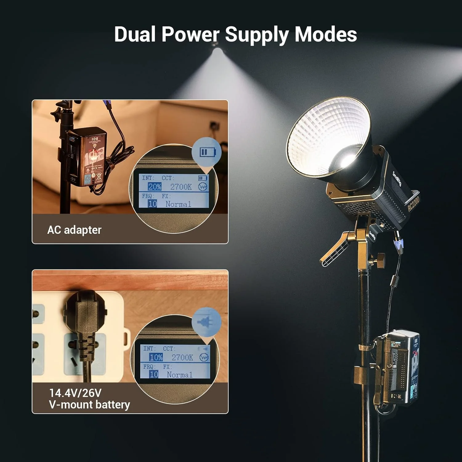 نور ویدئویی ال ای دی اسمال ریگ RC 220D 220W، نورافکن با پشتیبانی از 98700 لوکس در فاصله 1 متری، نورپردازی مداوم 5600K با CRI 95+ و TLCI 96+، با مانت بوئنز و کنترل از طریق اپلیکیشن - 3619 نور ویدئویی ال ای دی اسمال ریگ RC 220D 220W، نورافکن با پشتیبانی از 98700 لوکس در فاصله 1 متری، نورپردازی مداوم 5600K با CRI 95+ و TLCI 96+، با مانت بوئنز و کنترل از طریق اپلیکیشن - 3619